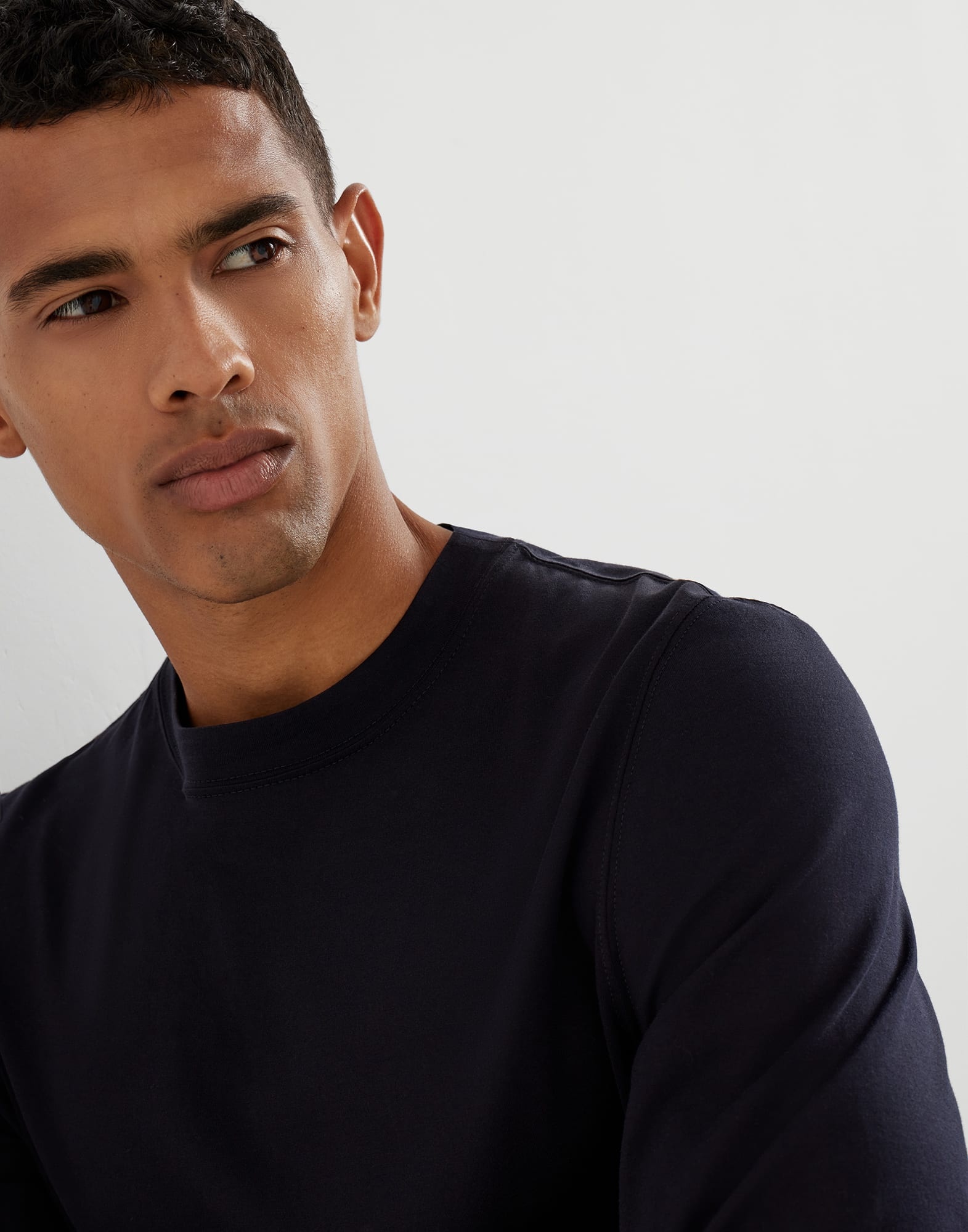 Cotton jersey long sleeve crew neck T-shirt - 3
