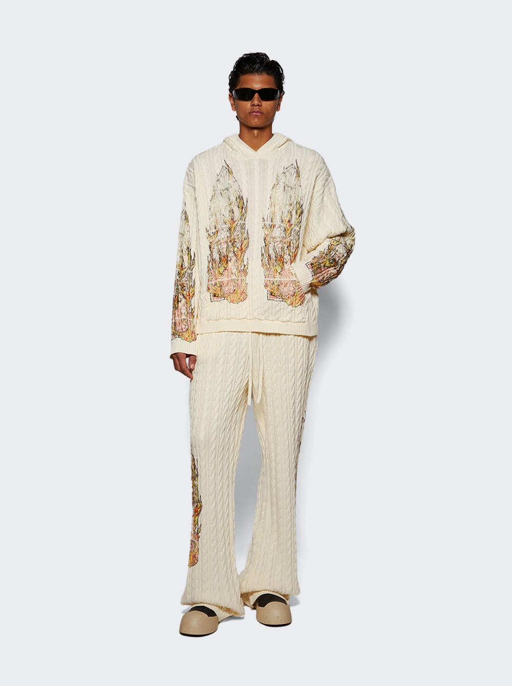 Flame Glass Cable Knit Lounge Pants Cream - 5