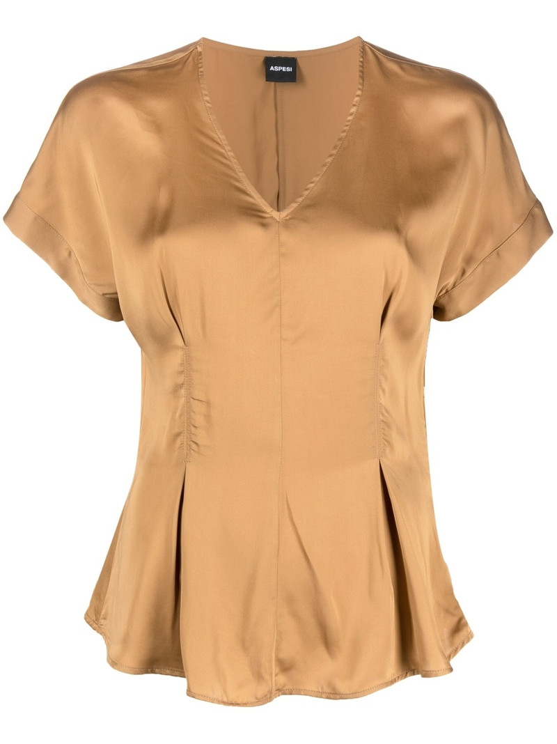 satin-finish flared blouse 1
