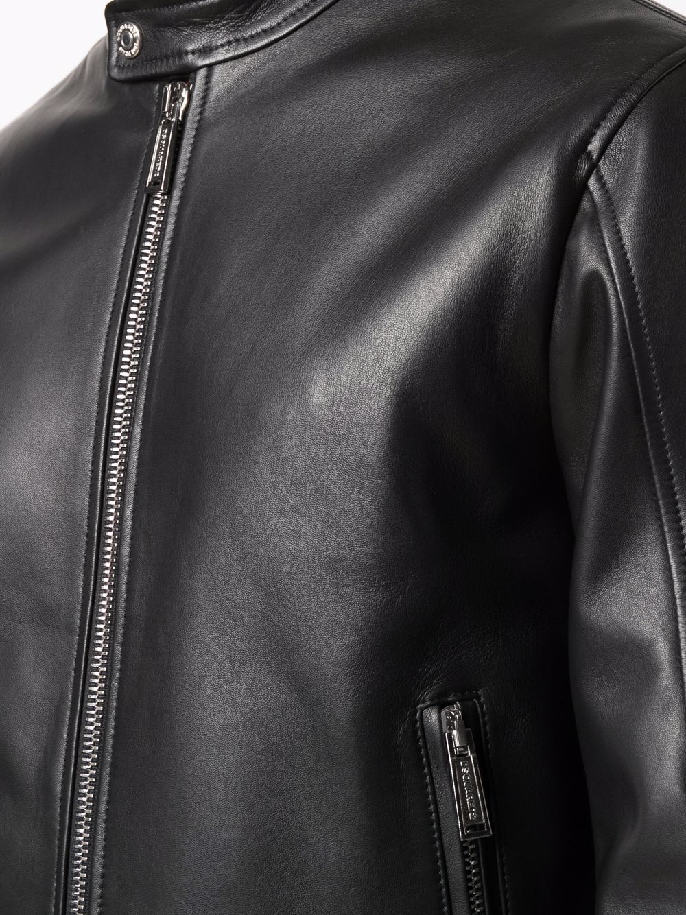 zip-up leather jacket - 5