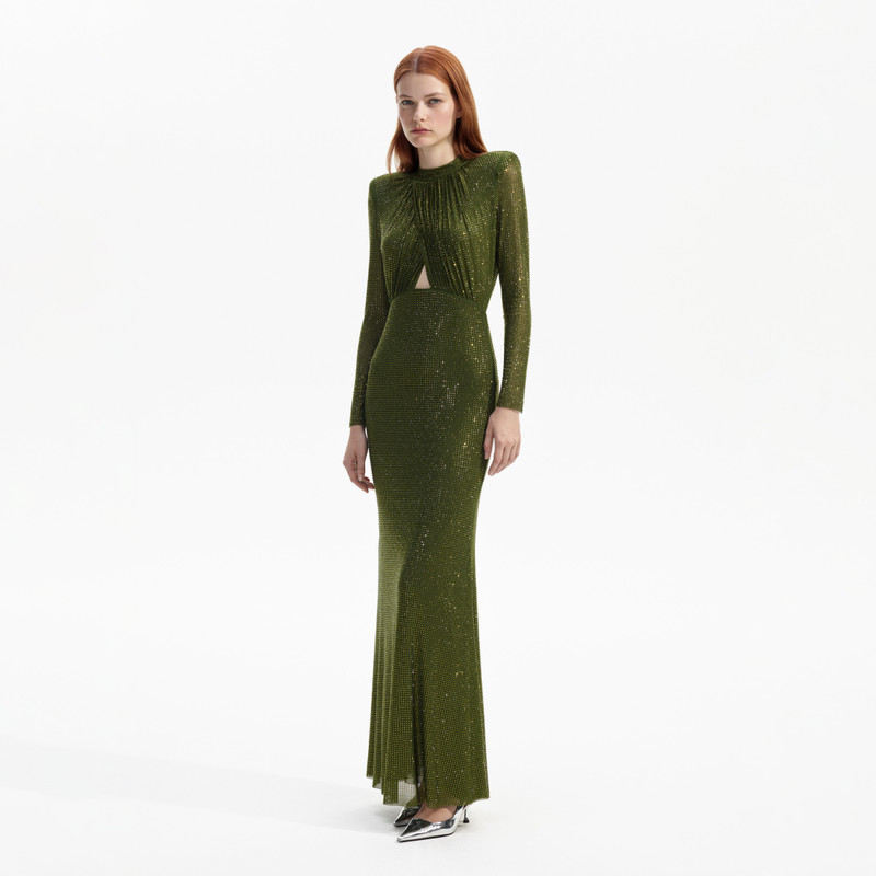 green rhinestone dress Diamond Dusk Light Green Rhinestone Midi Dress main image 1