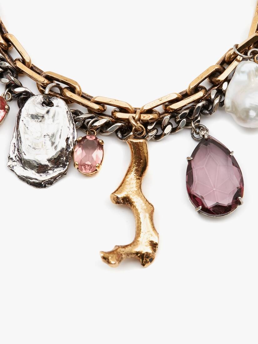 Coral Charm Chain Choker in Antique Gold - 2