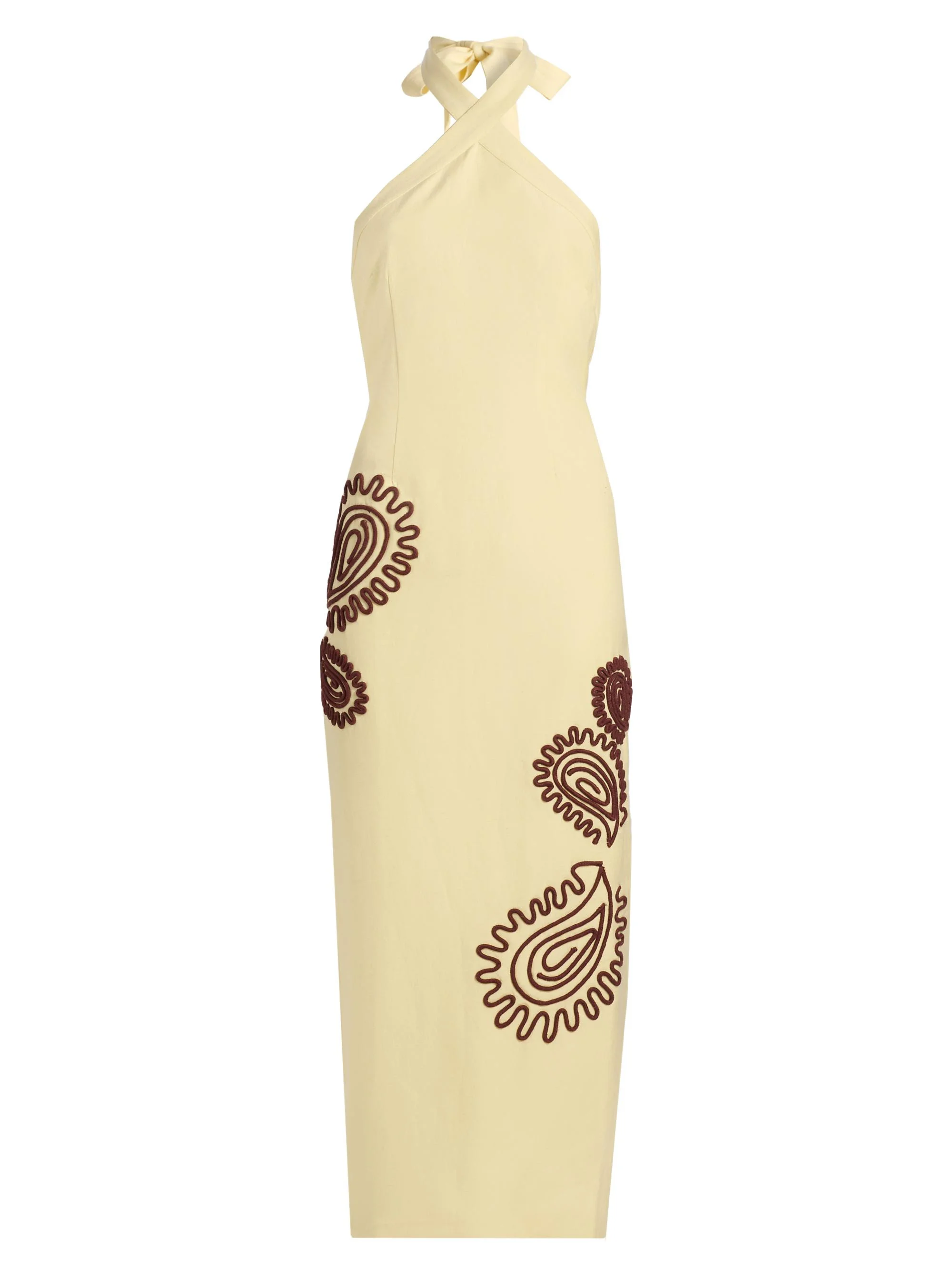 Women's Carly Embroidered Linen-Blend Halterneck Midi-Dress - Lemonade - 1