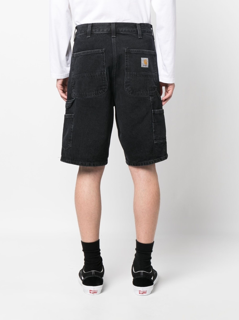logo-patch denim cargo shorts - 4