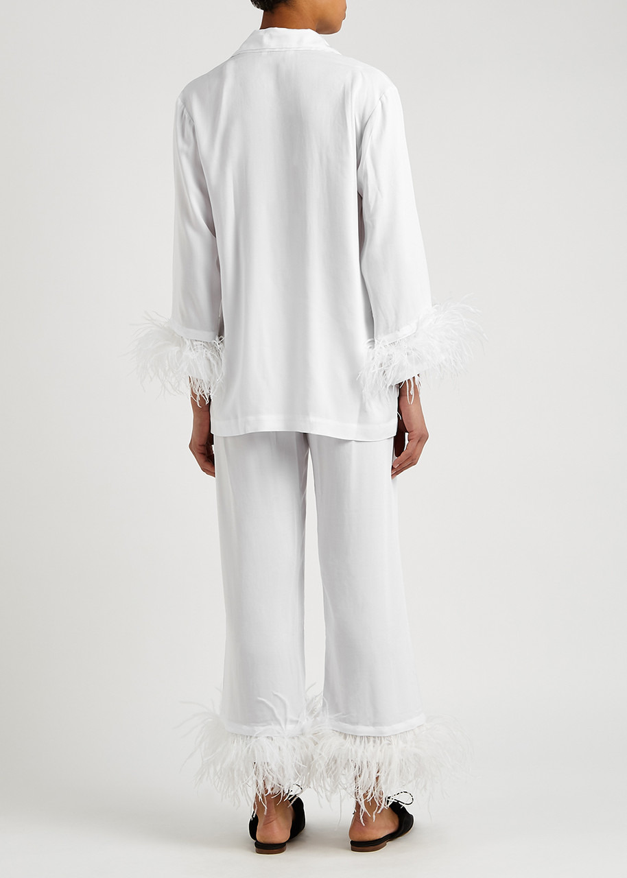 Party white feather-trimmed pyjama set - 3