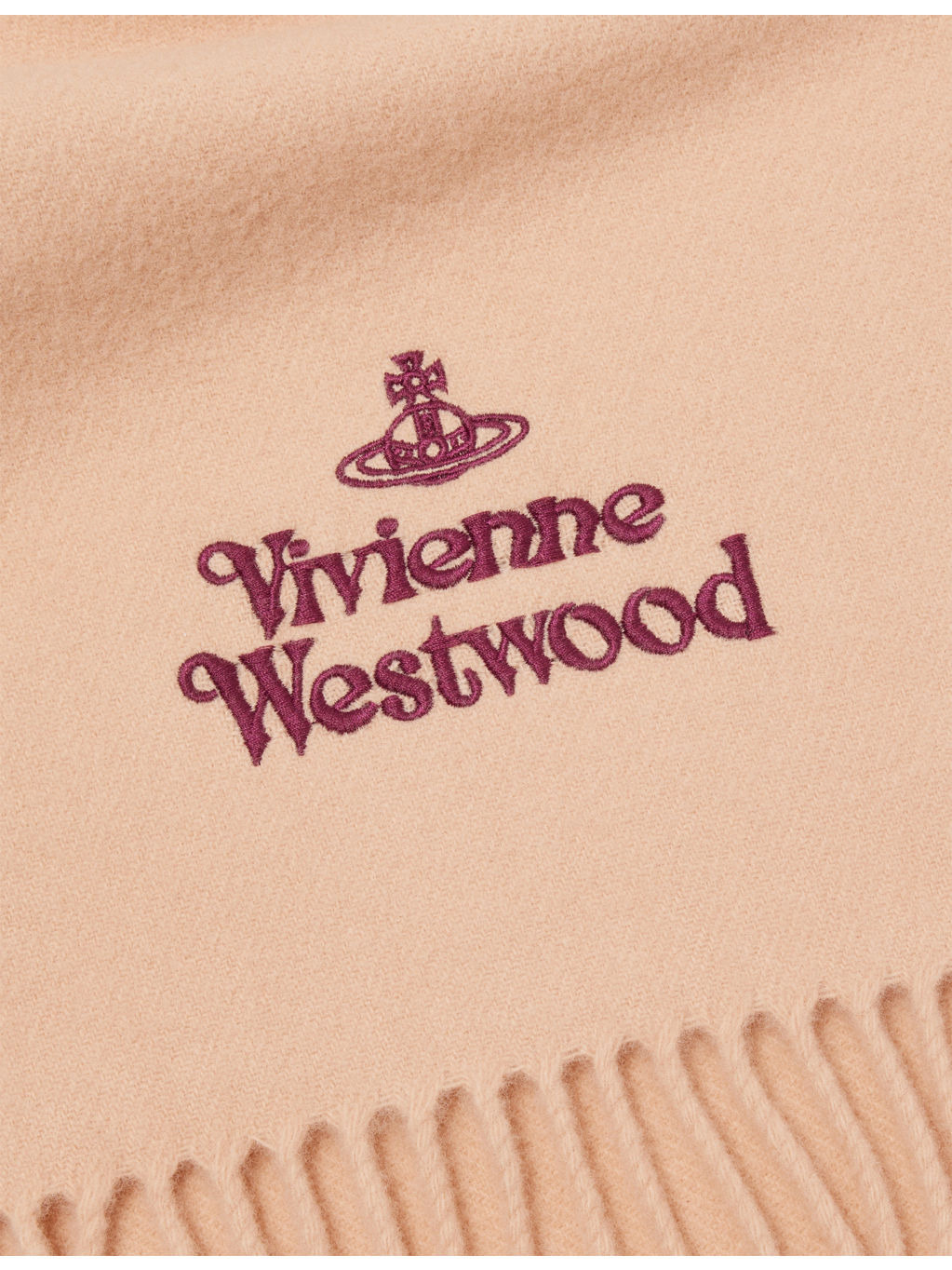 Brand-Embroidered Fringed Wool Scarf - 3