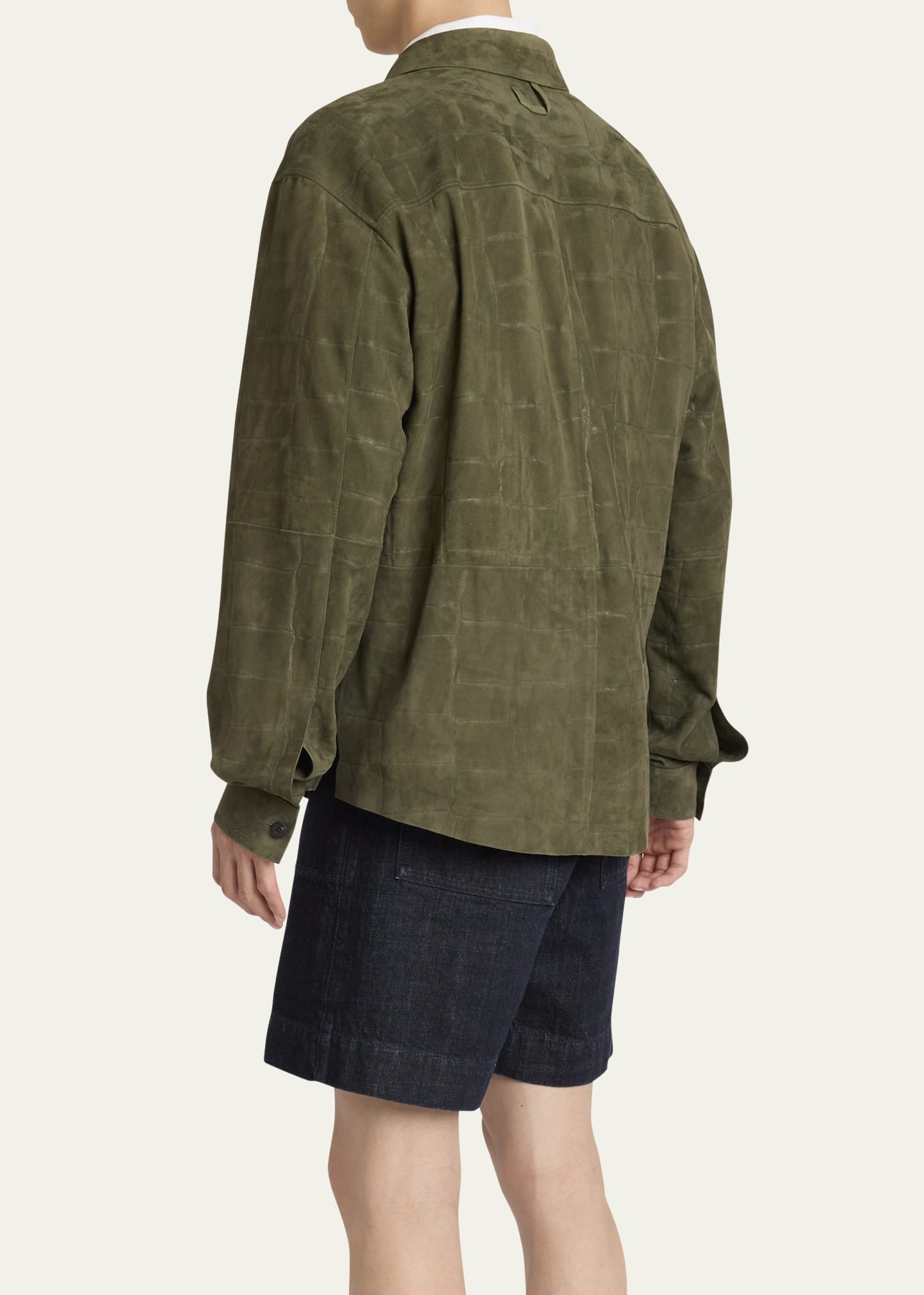 Men's Croc-Embossed Leather Sport Shirt - 3