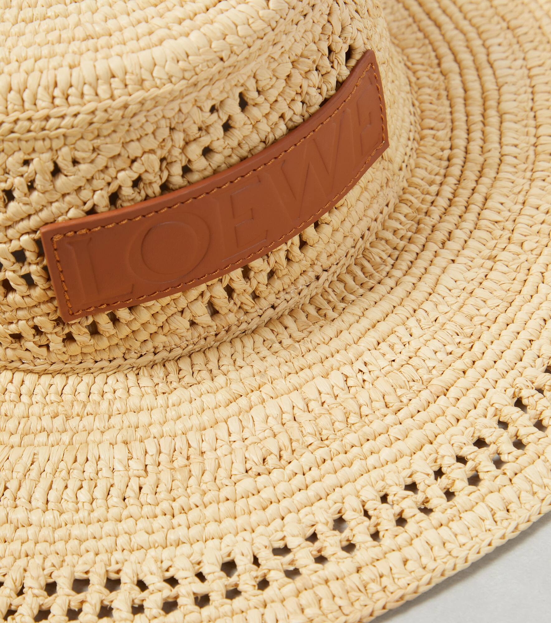 Logo leather-trimmed raffia boater hat - 3