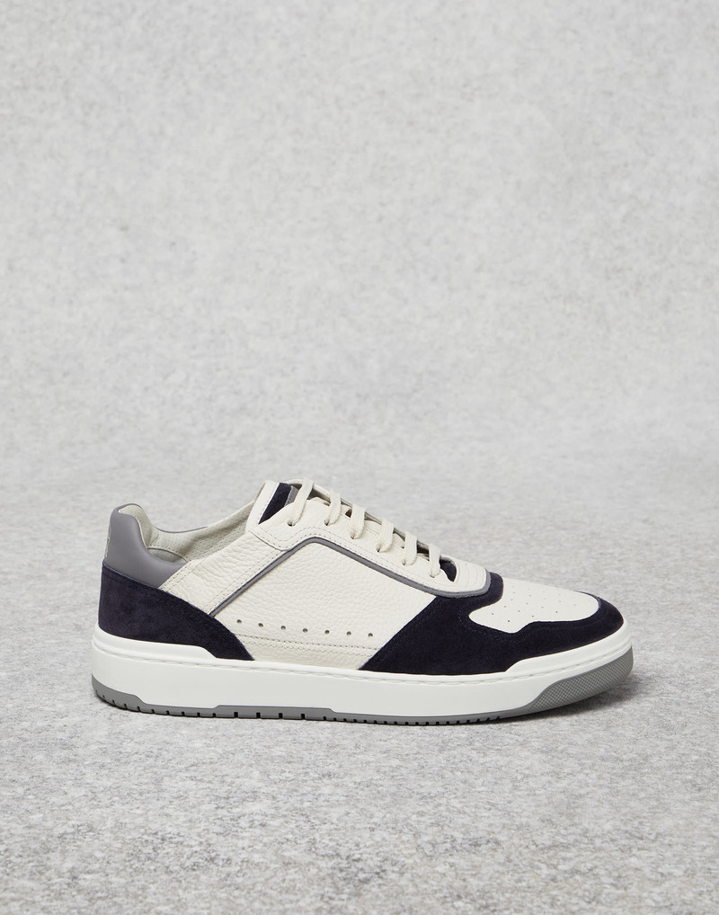 Grained calfskin and washed suede basket sneakers 5