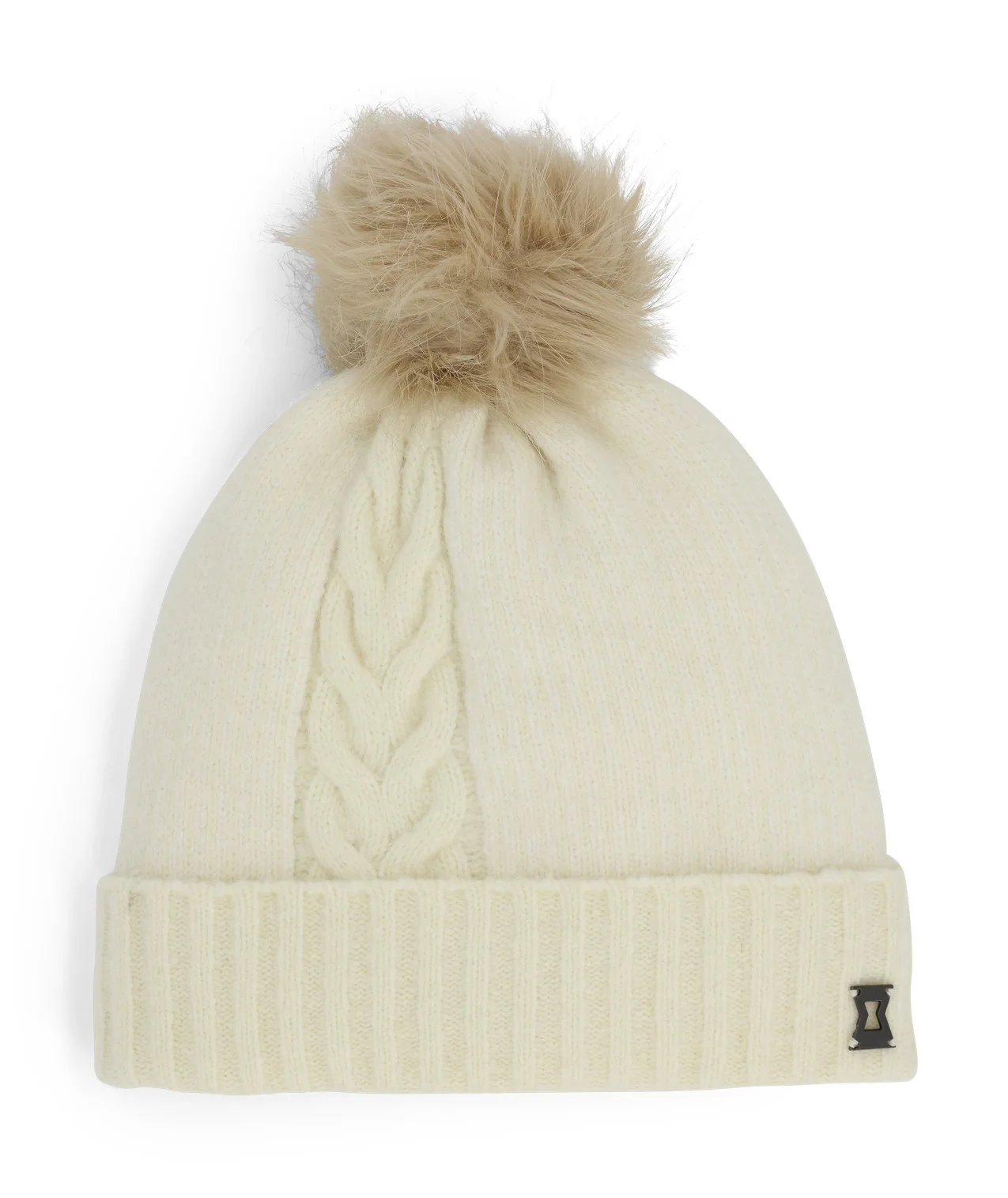 Womens Plait Pom Hat - White - 1