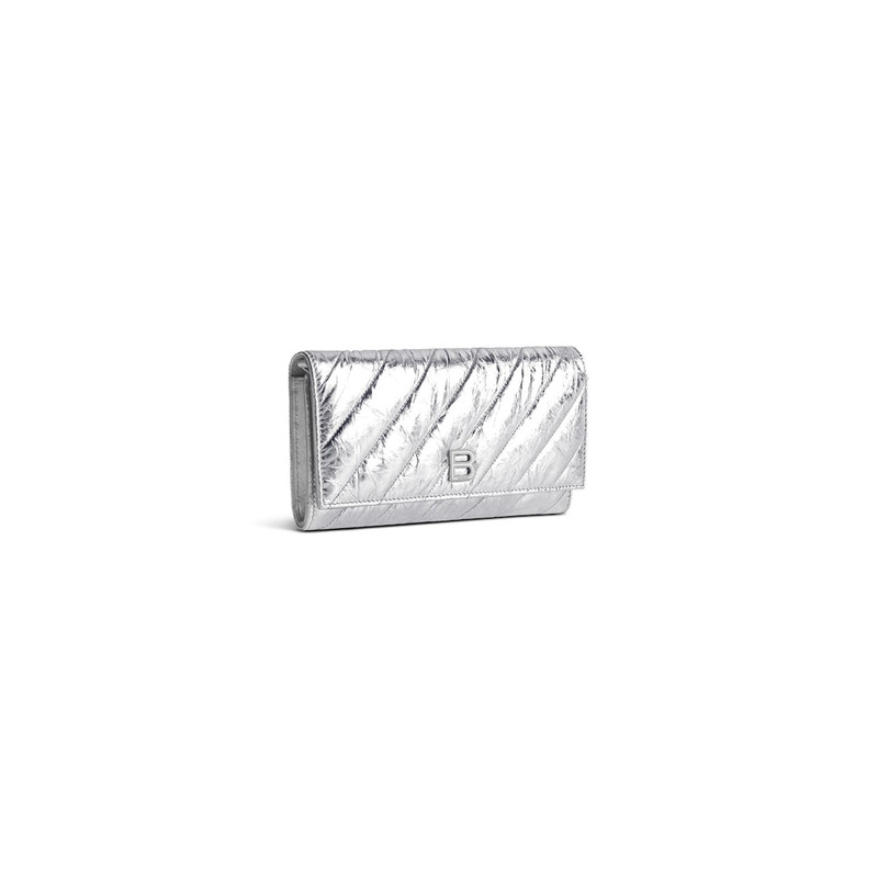 BALENCIAGA Women's Crush Wallet On Chain Metallized Quilted  in Silver outlook