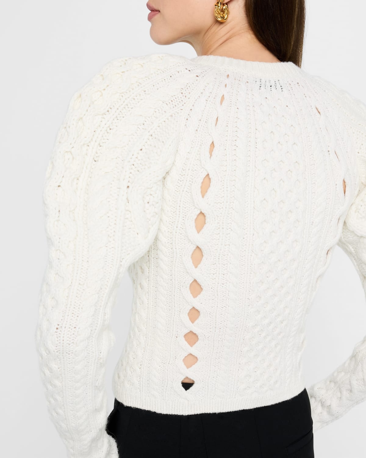Petersburg Cashmere Cable Knit Puff-Sleeve Sweater - 5