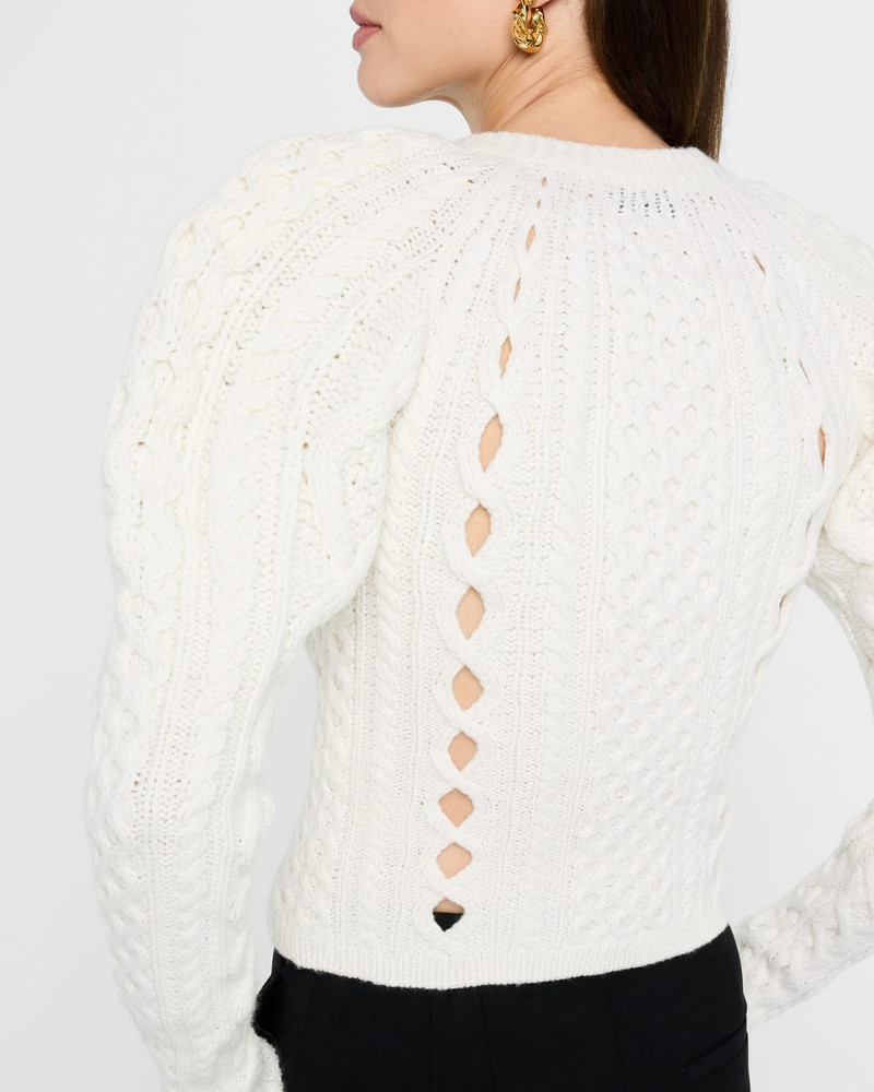 Petersburg Cashmere Cable Knit Puff-Sleeve Sweater 5