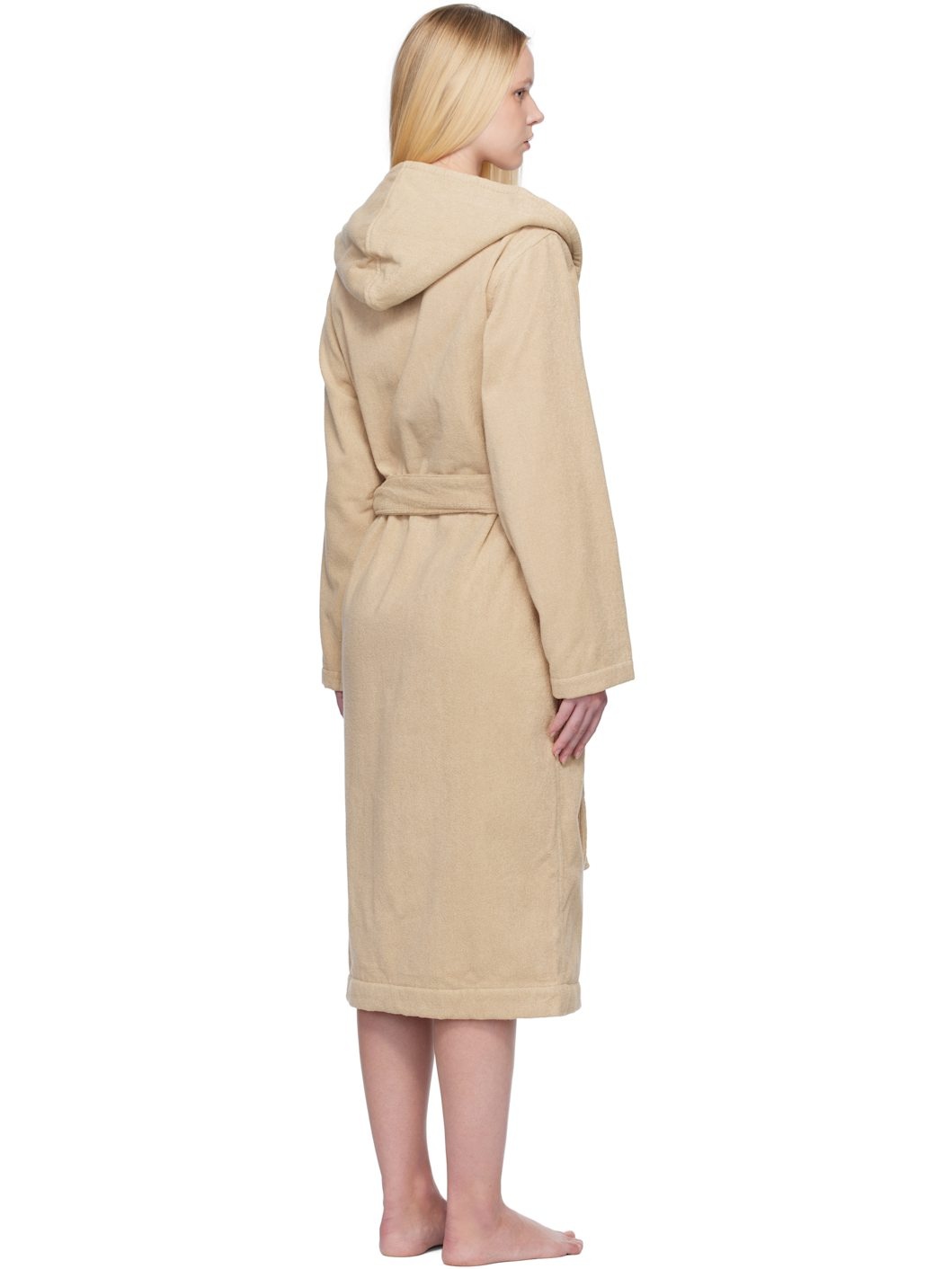 Beige Terry Hooded Bathrobe - 3