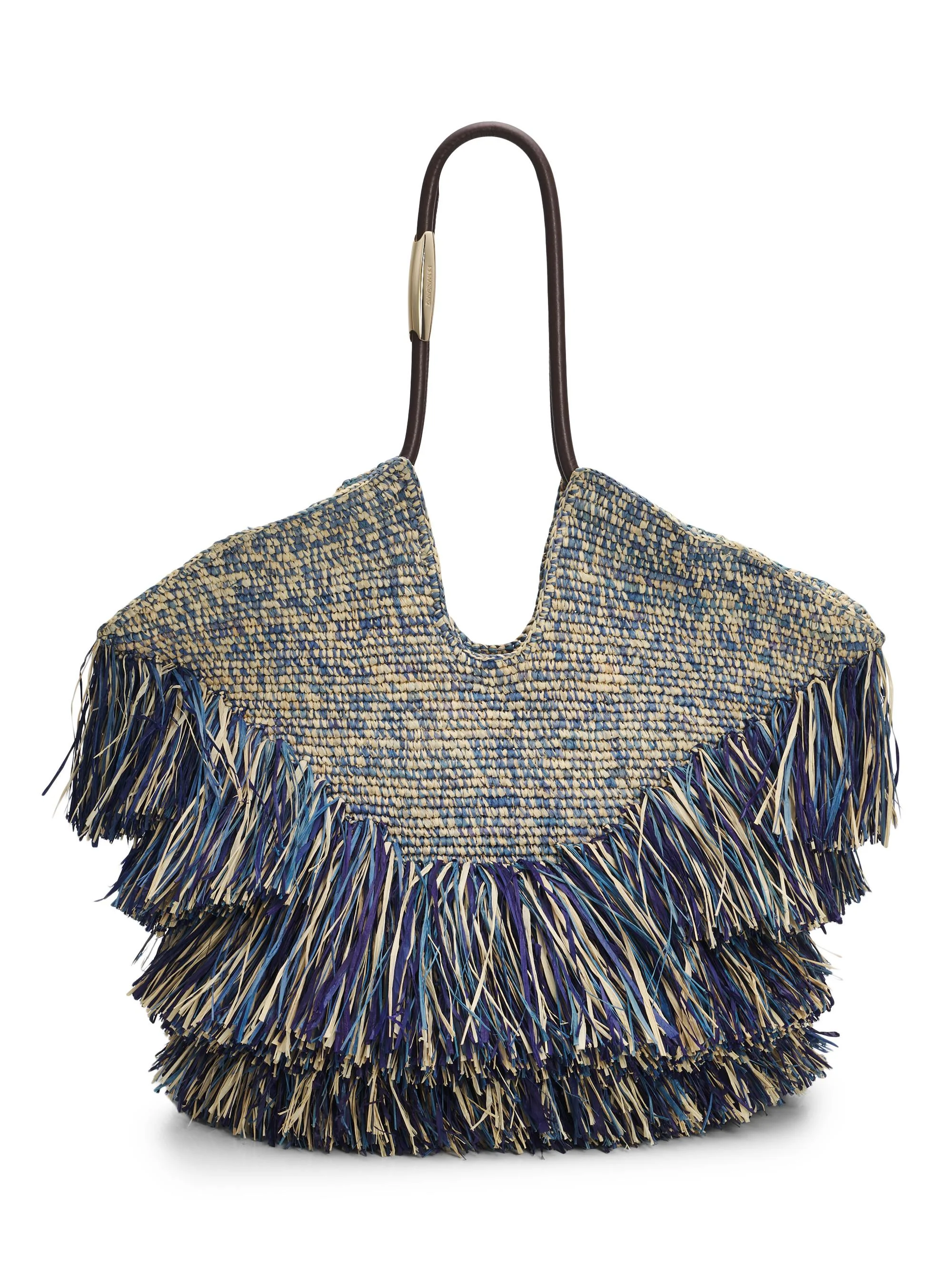 Women's Goldentime Medium Fringed Tote Bag - Denim Blue - 1