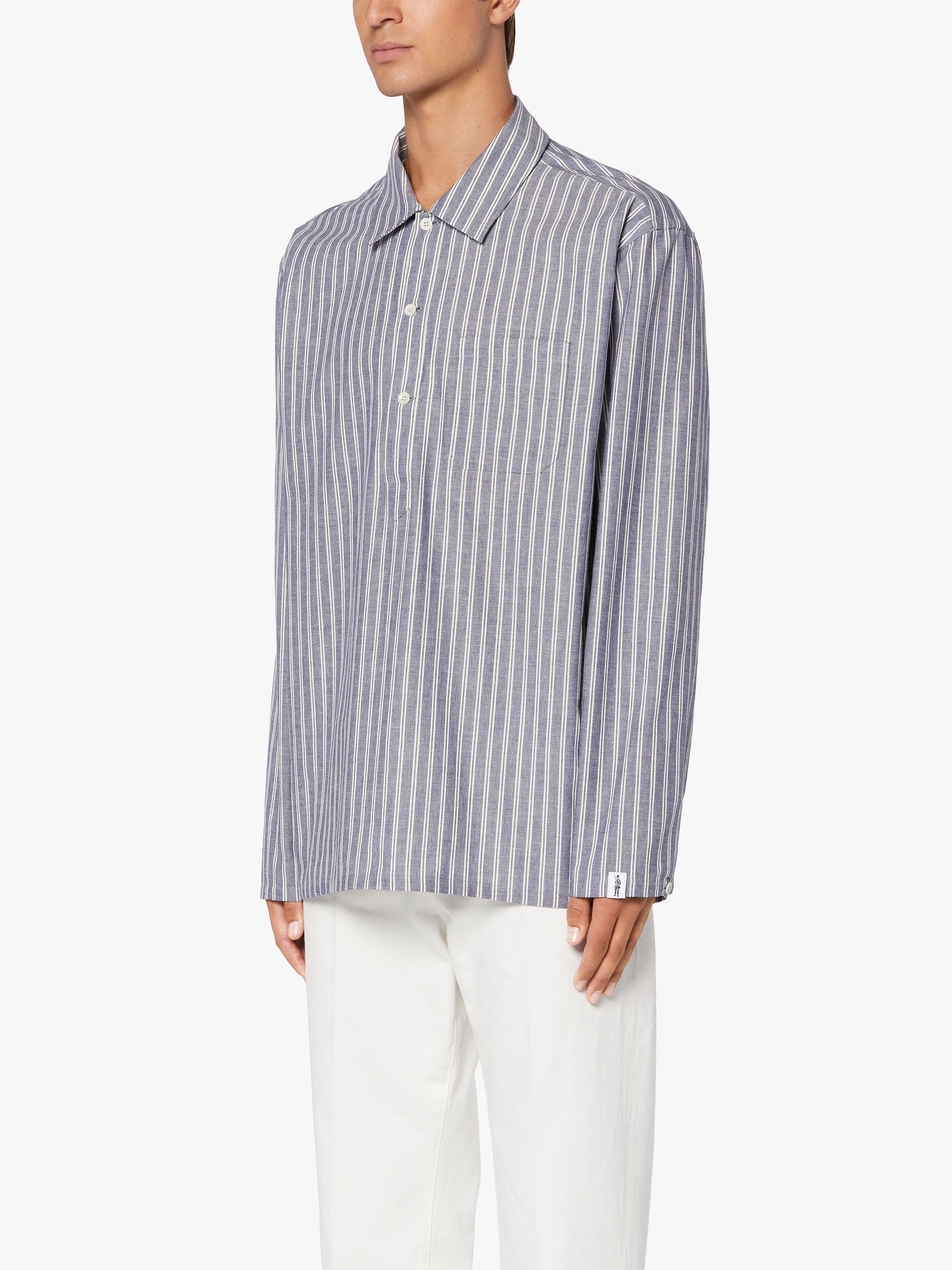 MILITARY BLUE STRIPED COTTON SHIRT | GSM-201 - 3