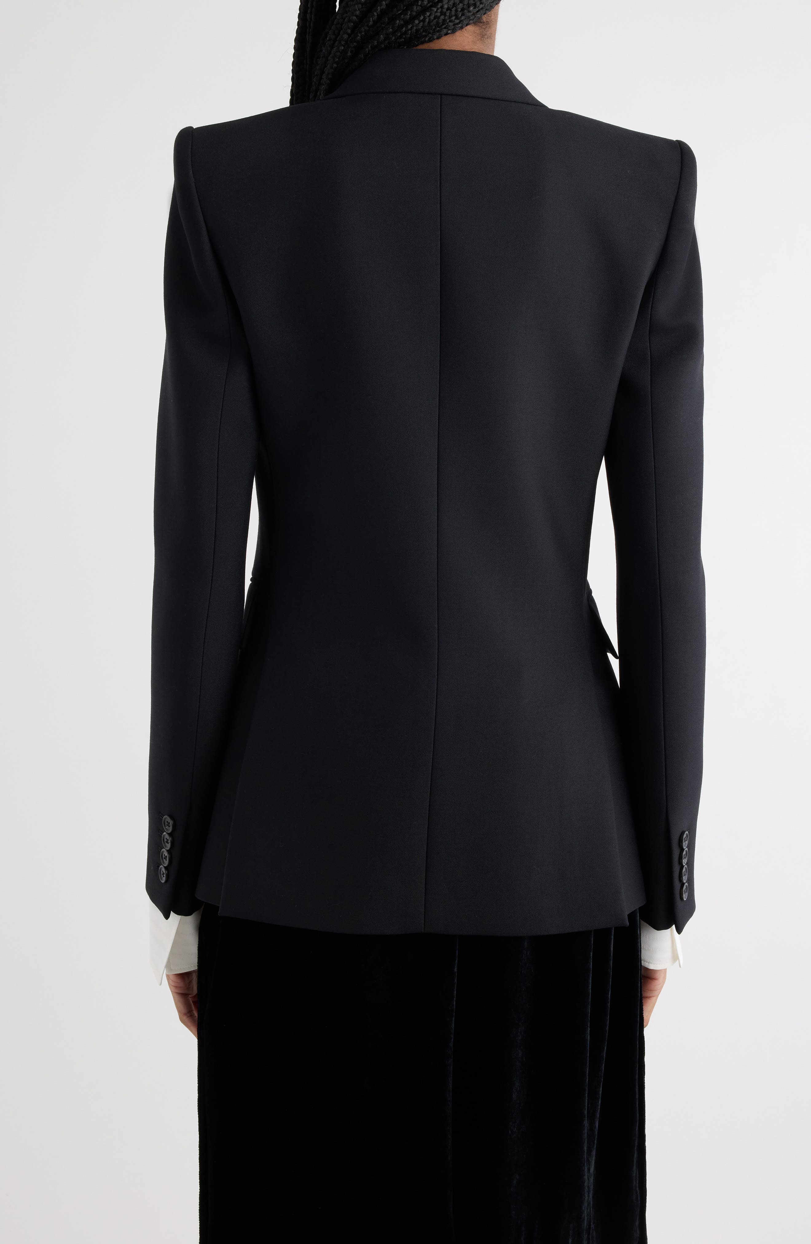 Chloé Double Breasted Virgin Wool Grain de Poudre Blazer in Black at Nordstrom - 3