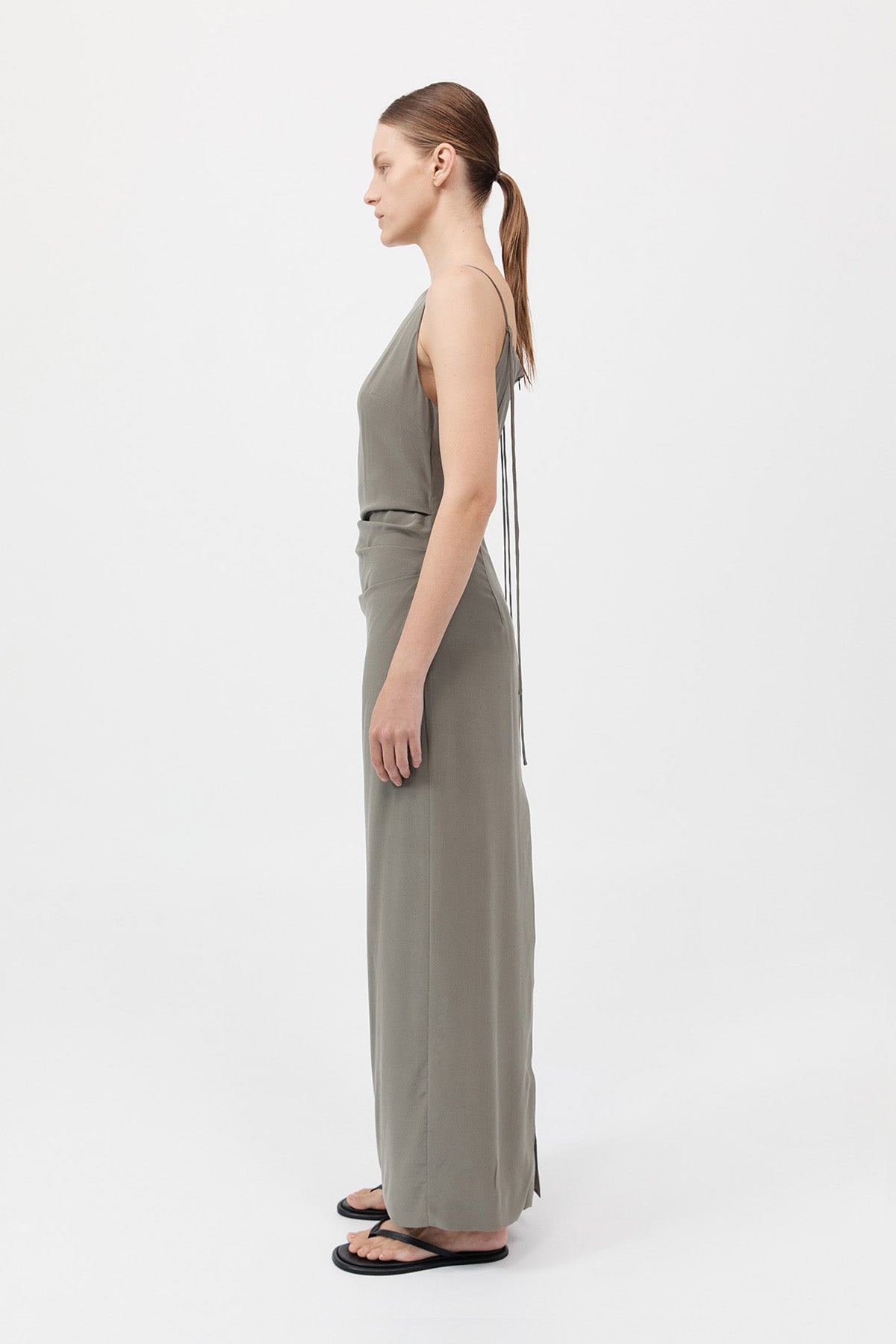 Silk Tuck Dress - Smokey Olive - 4