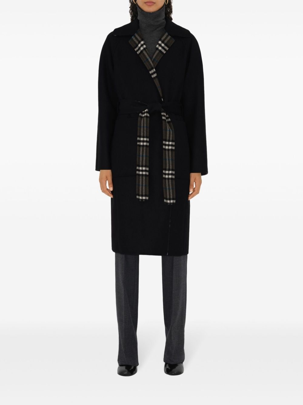 Reversible check wool wrap coat - 2