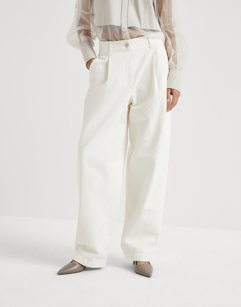 Dyed soft denim loose sartorial trousers with shiny tab 1