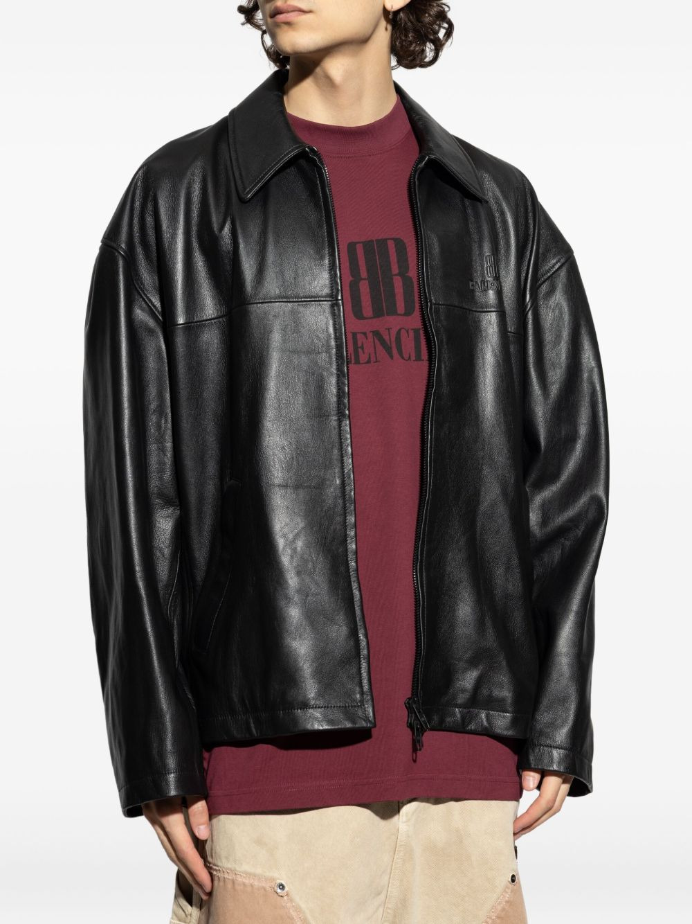 logo-embossed leather jacket - 3