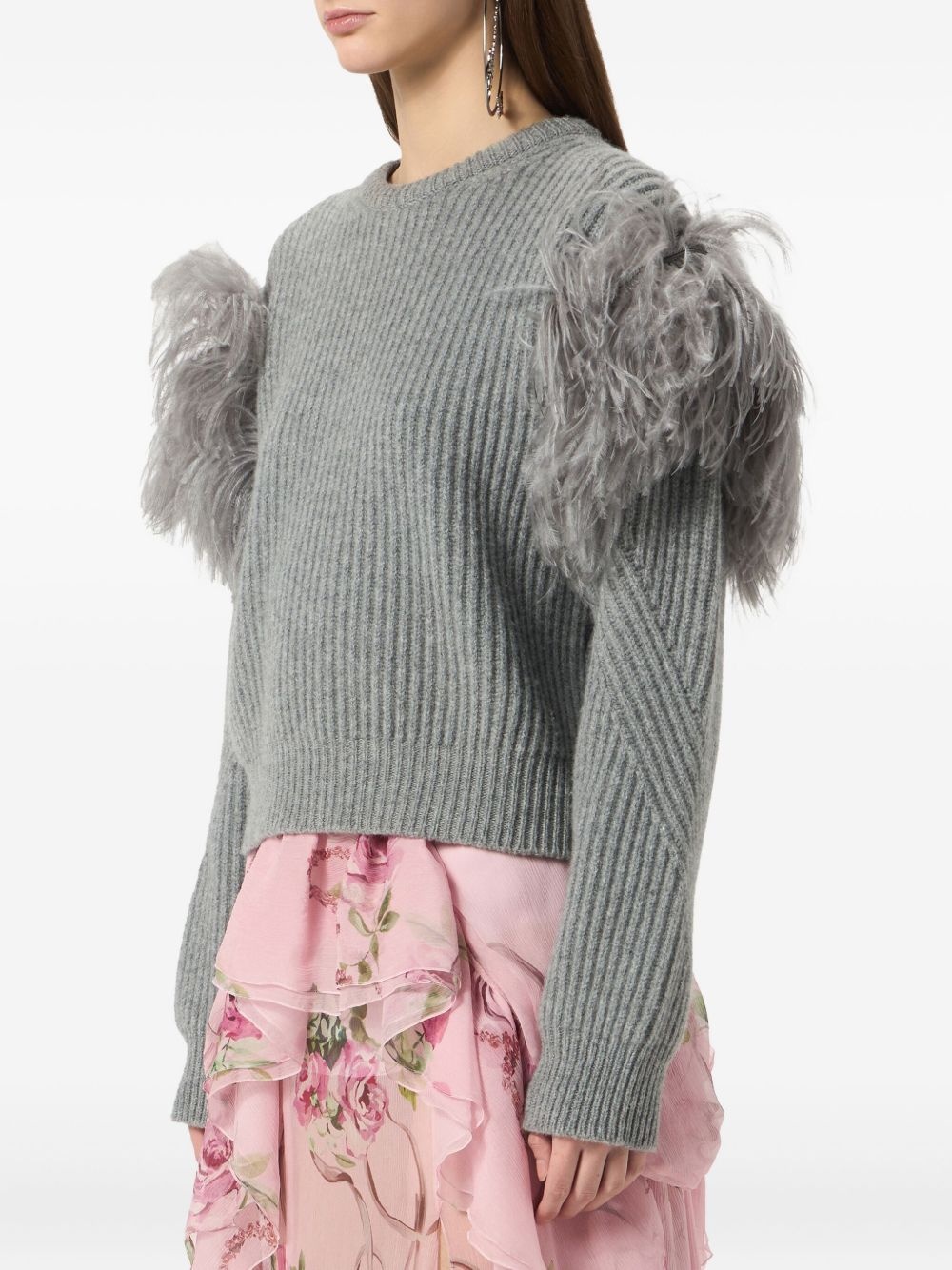 feather-embellished ribbed sweater - 4