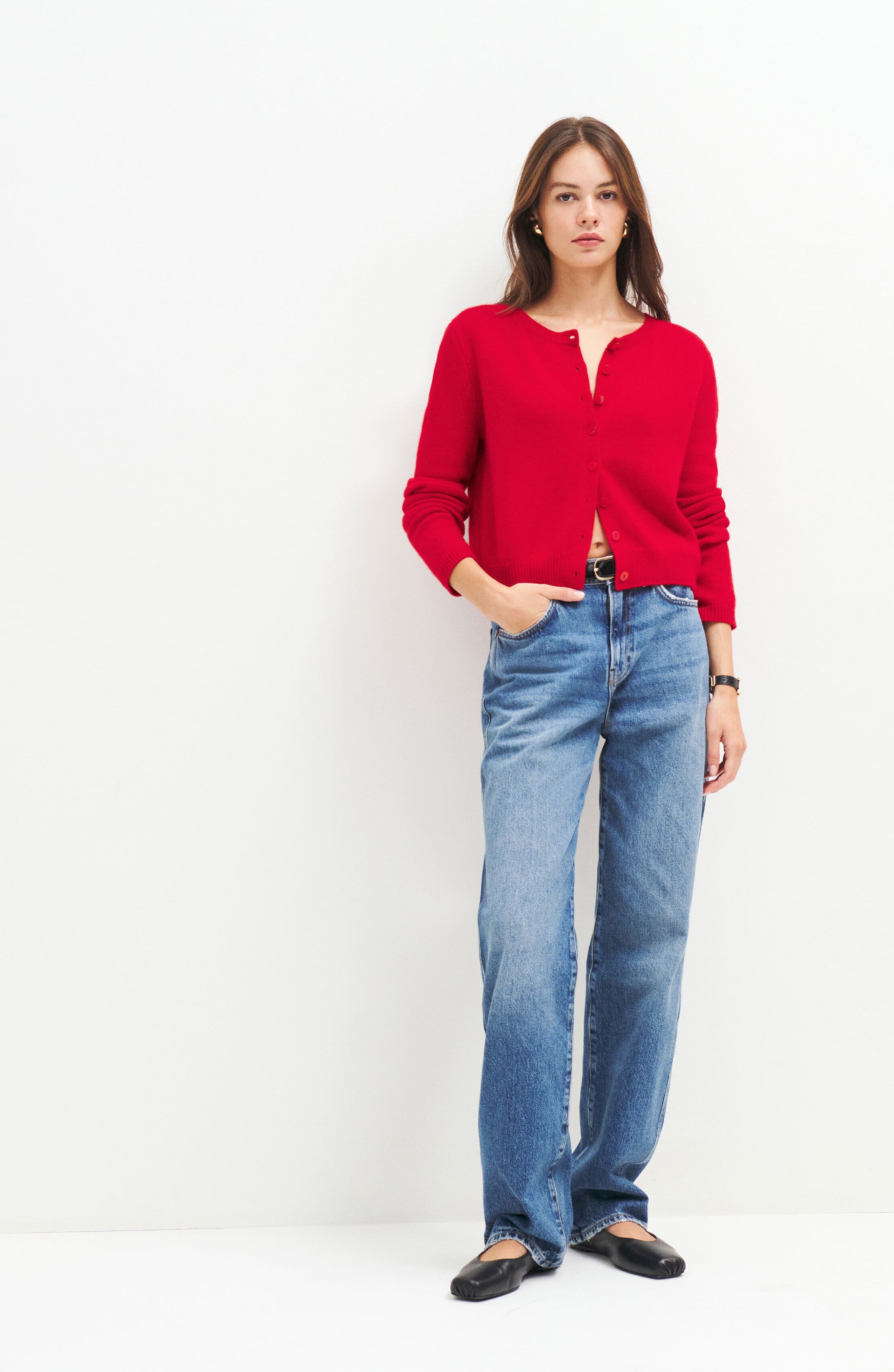 Reformation Clara Cashmere & Wool Crew Cardigan in Cherry at Nordstrom - 5