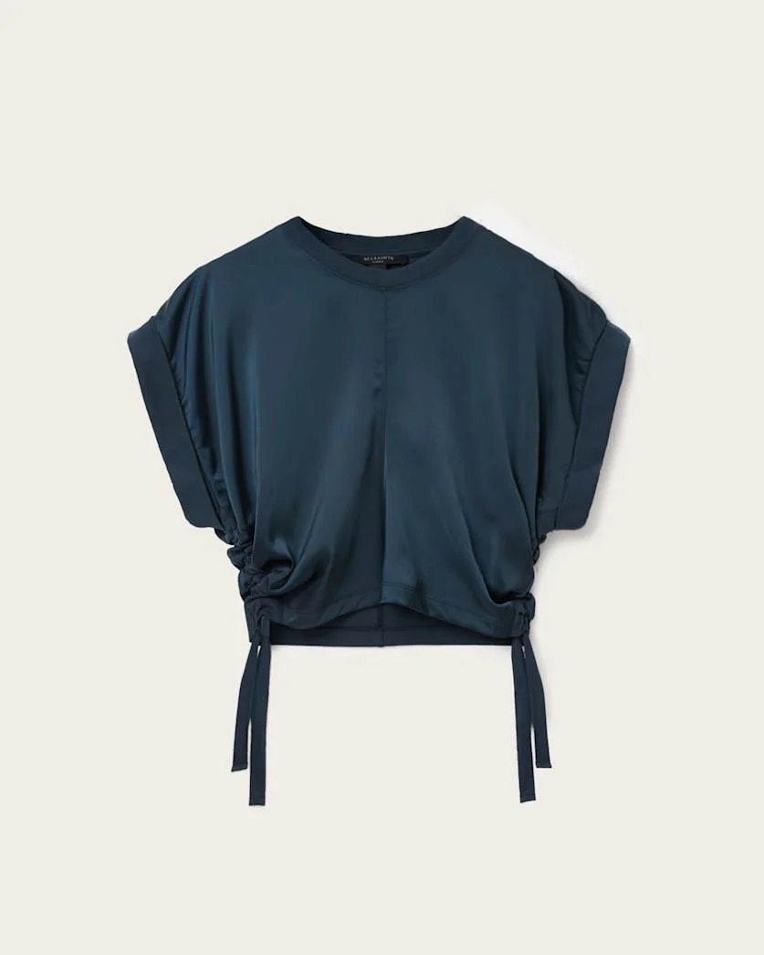MIRA CROPPED SATIN DRAWCORD T-SHIRT - 1