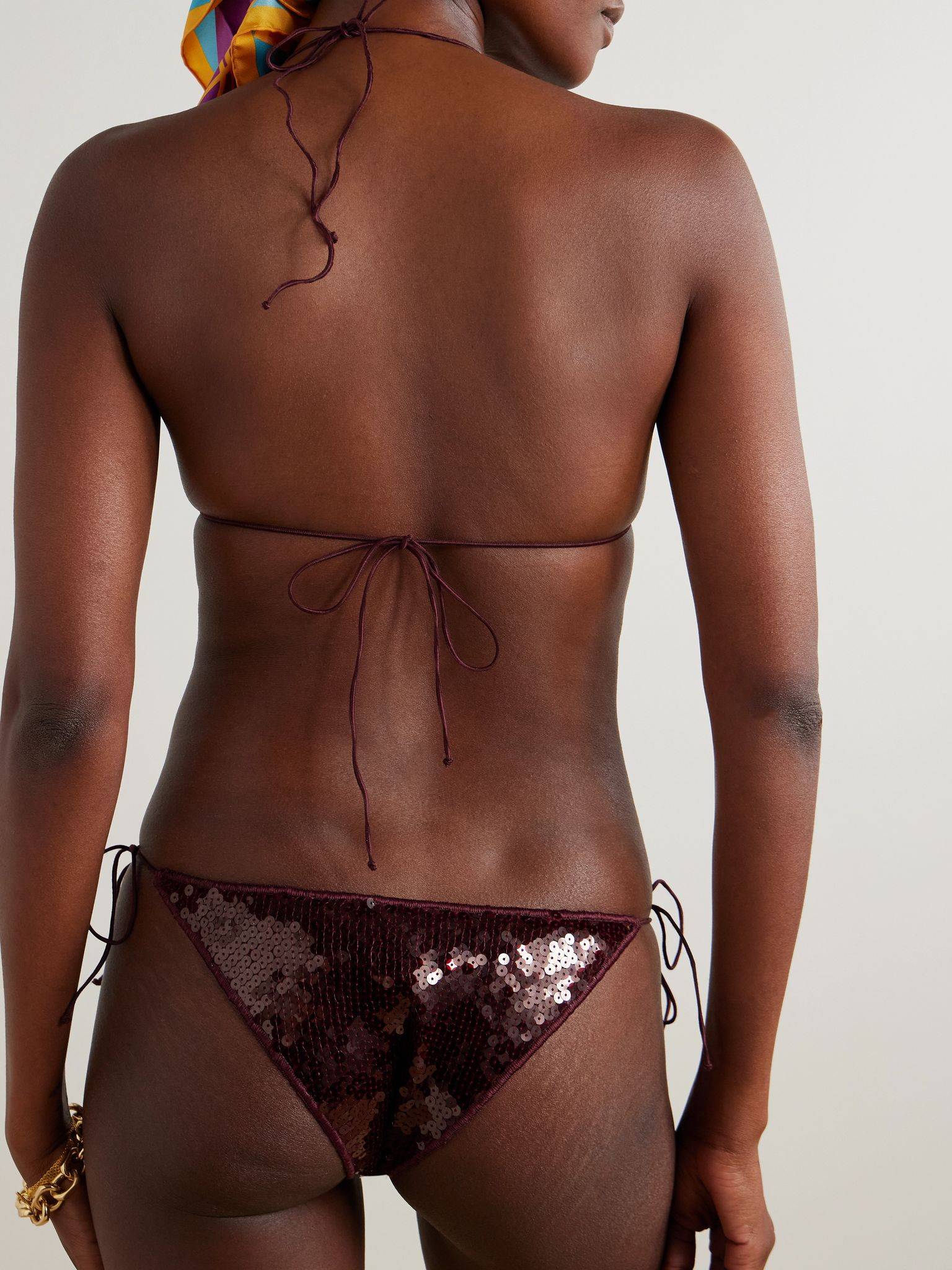 Marilyn Microkini sequined triangle bikini Burgundy - 3