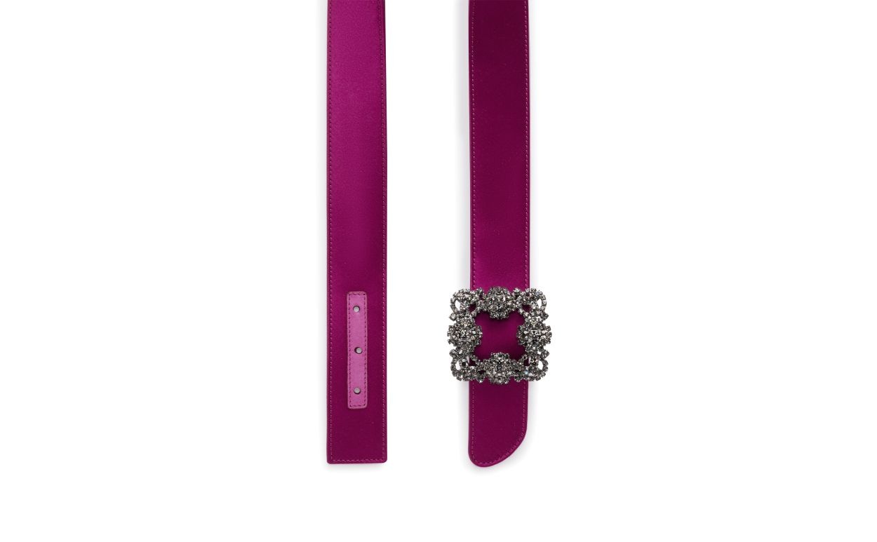 Dark Fuchsia Satin Crystal Buckled Belt - 3
