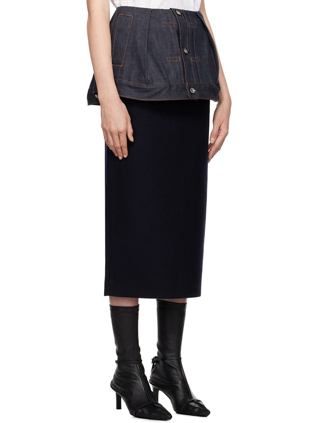 Navy Paneled Midi Skirt - 2