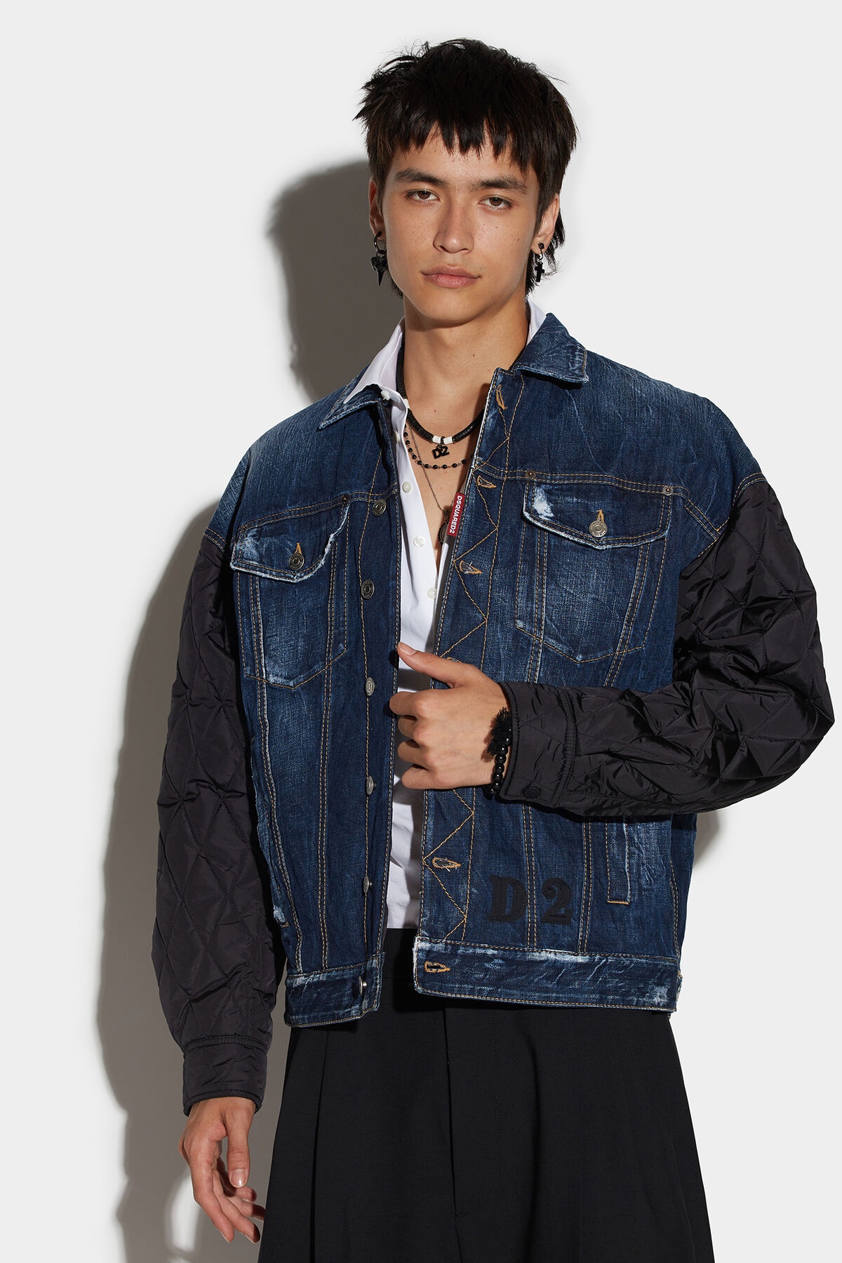 D2 QUILTED MIX DROPPED SHOULDER JEAN JACKET - 1