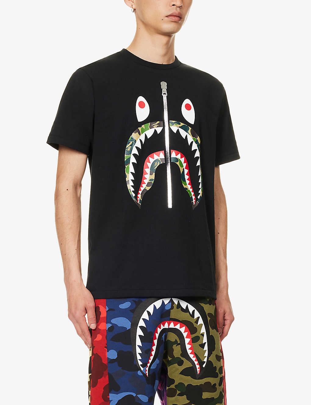 Shark-print brand-patch cotton-jersey T-shirt - 3