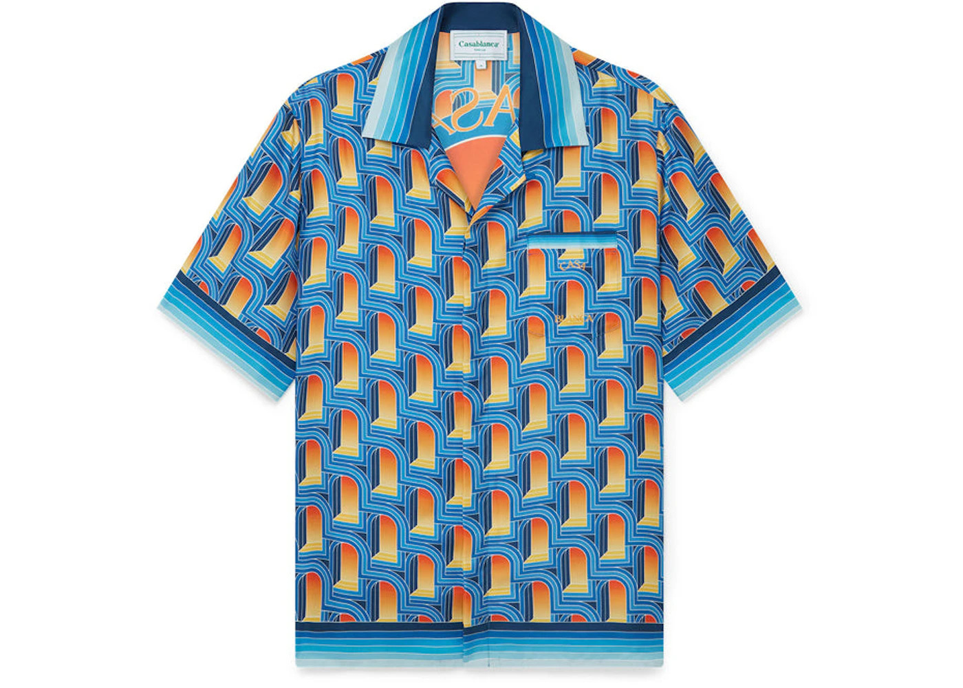 Casablanca L'Arche De Nuit Cuban Collar Silk Shirt Deep Blue/Multi - 2