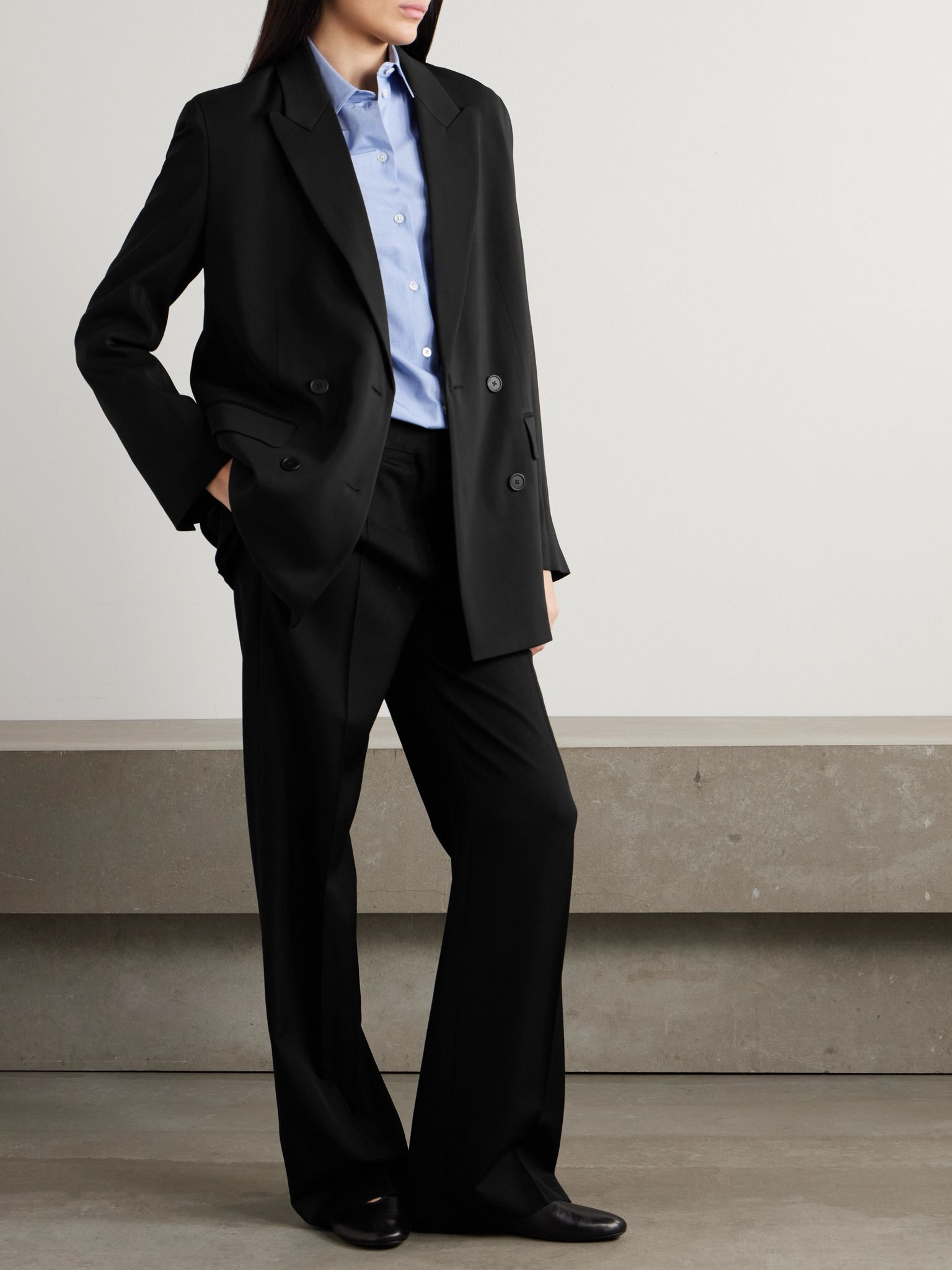 Essentials Tristana double-breasted twill blazer Black - 2