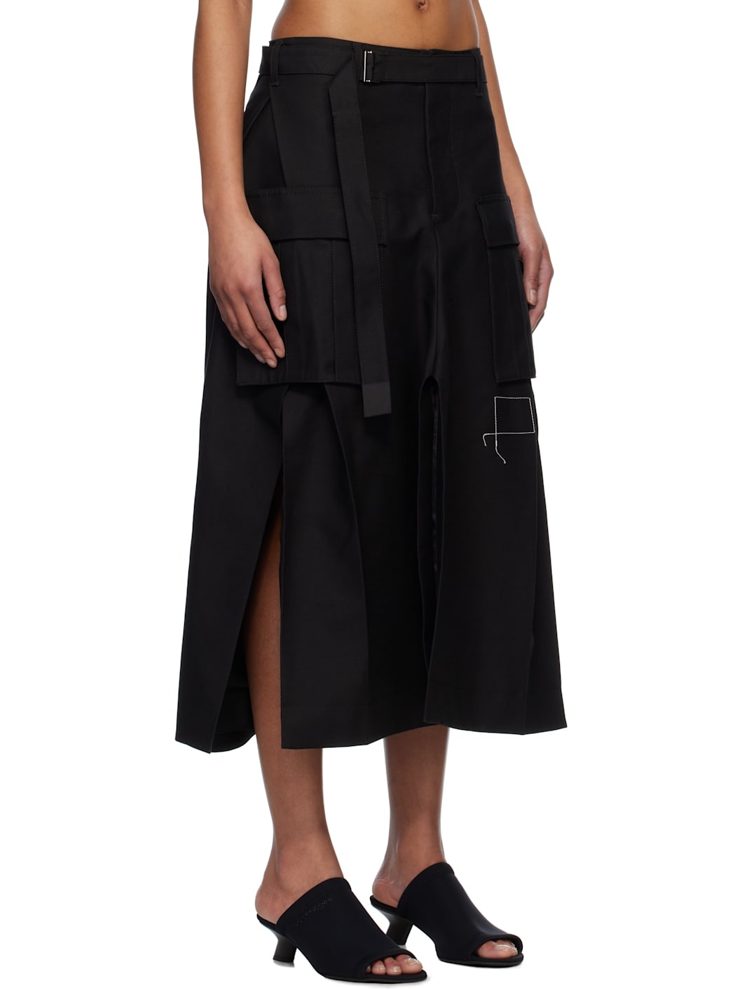 Black WTAPS Edition Cotton Back Satin Midi Skirt - 2