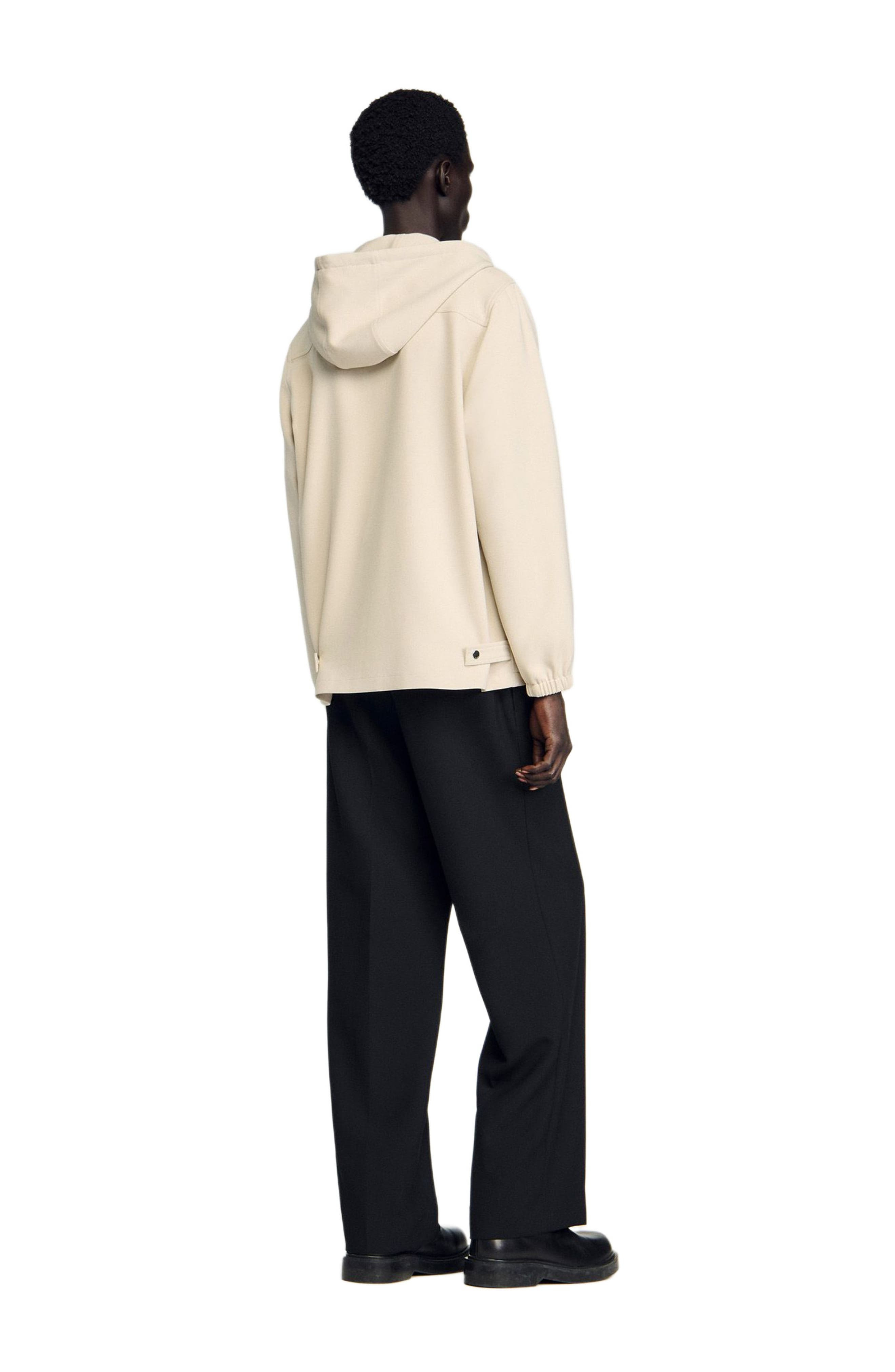 SANDRO Hooded shirt jacket in Putty at Nordstrom - 2