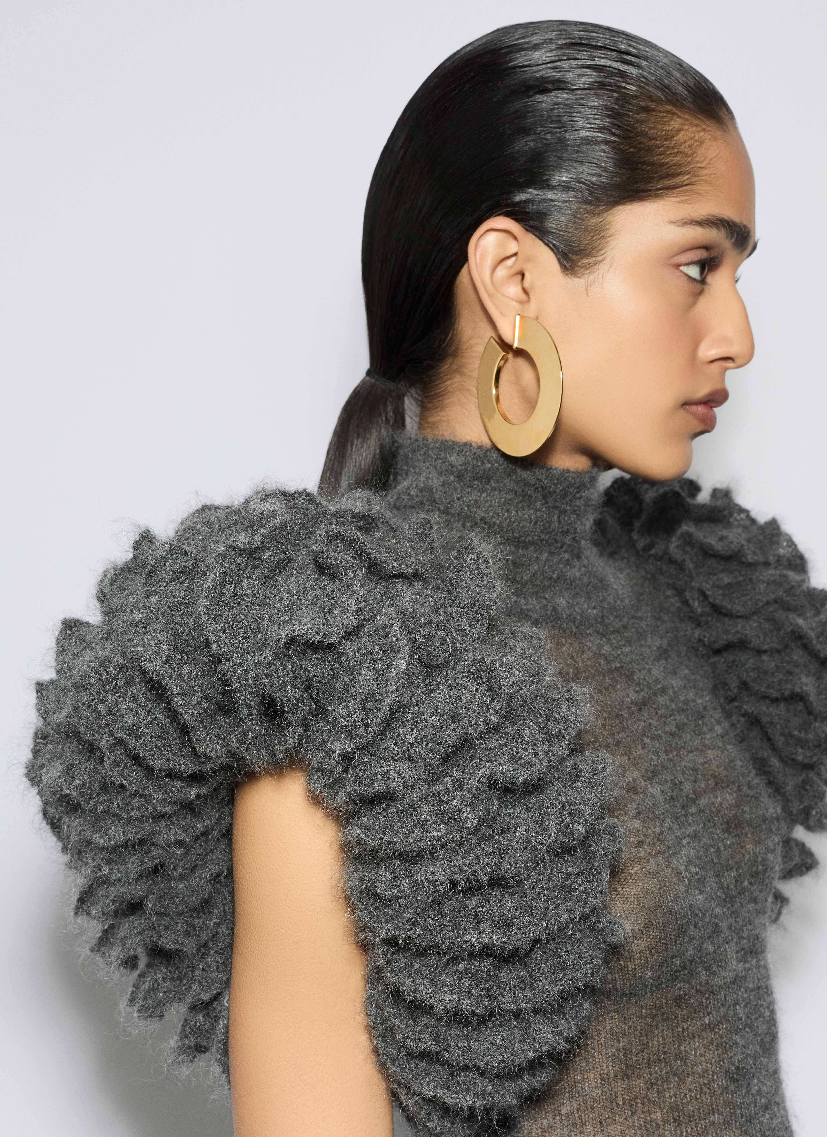 MOHAIR KNIT SCULPTURAL RUFFLE BODYSUIT - 6