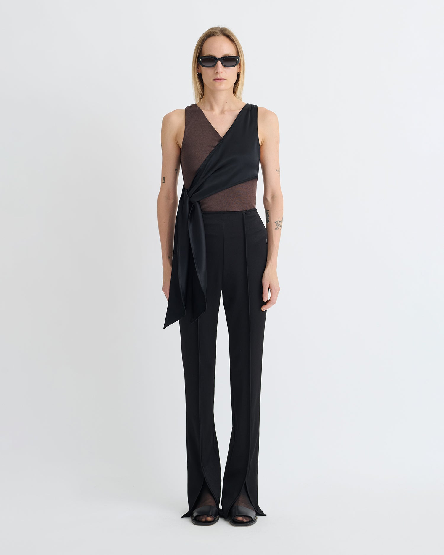 Mesh Jersey/Slip Satin Sleeveless Top - 5