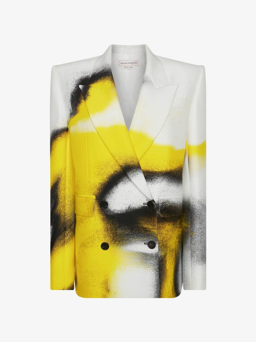 Women's Mushroom Spores Double-breasted Jacket in White/acid Yellow - 1