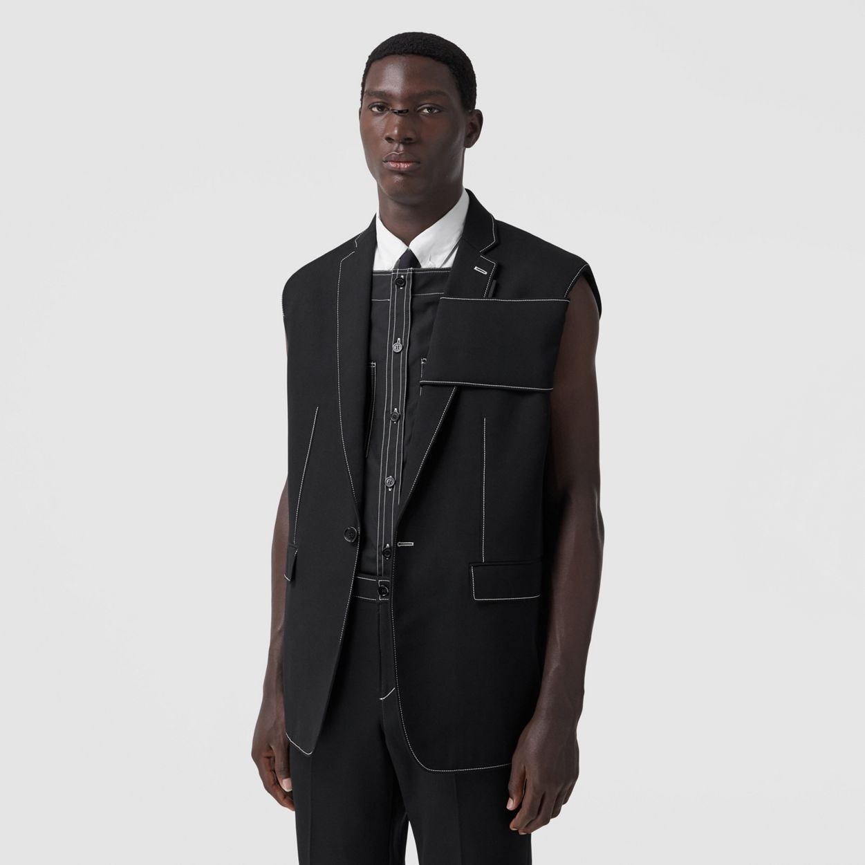 Sleeveless Grain de Poudre Wool Tailored Jacket - 6