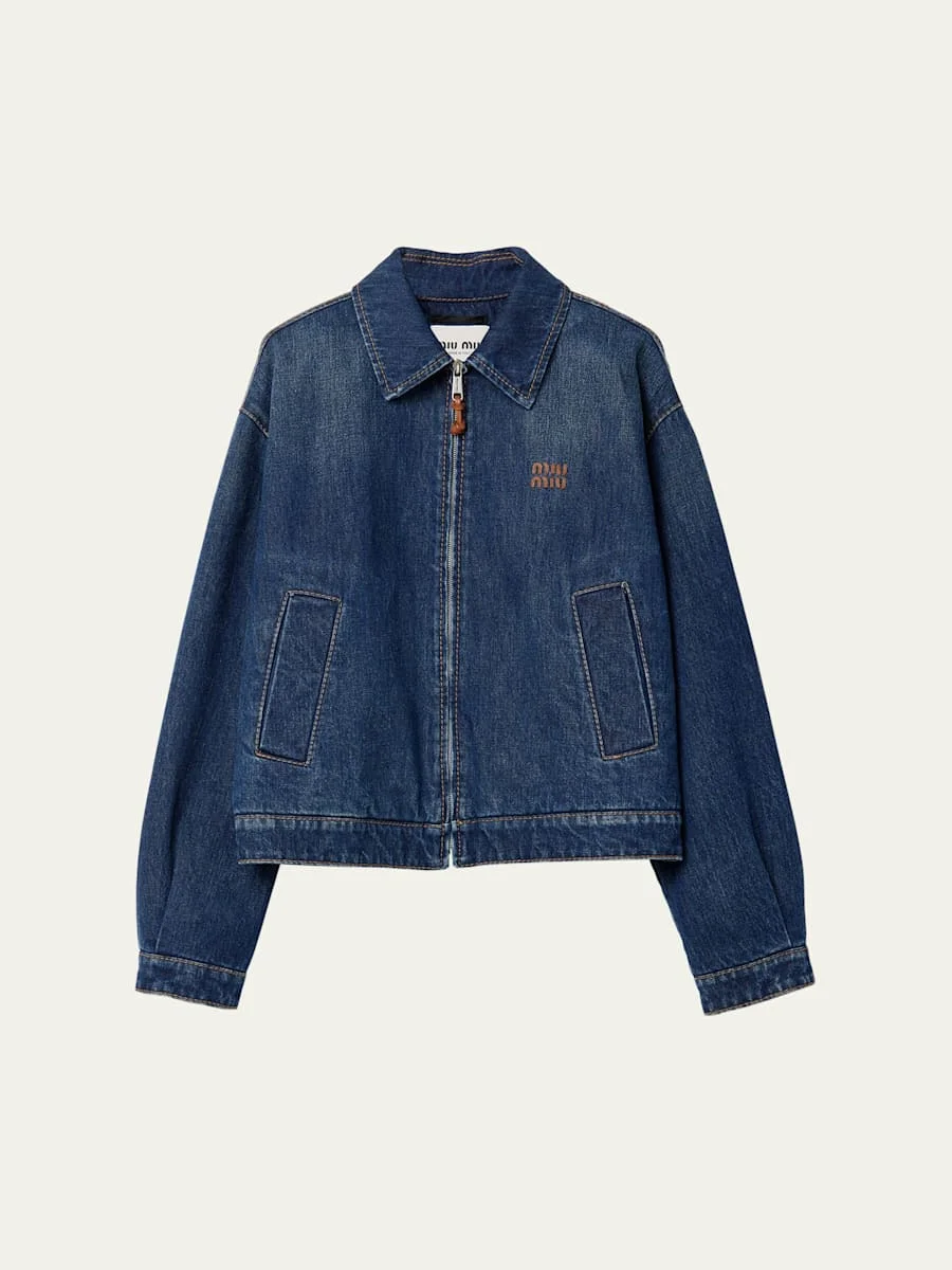 Oversized Zip-Up Denim Jacket - 1