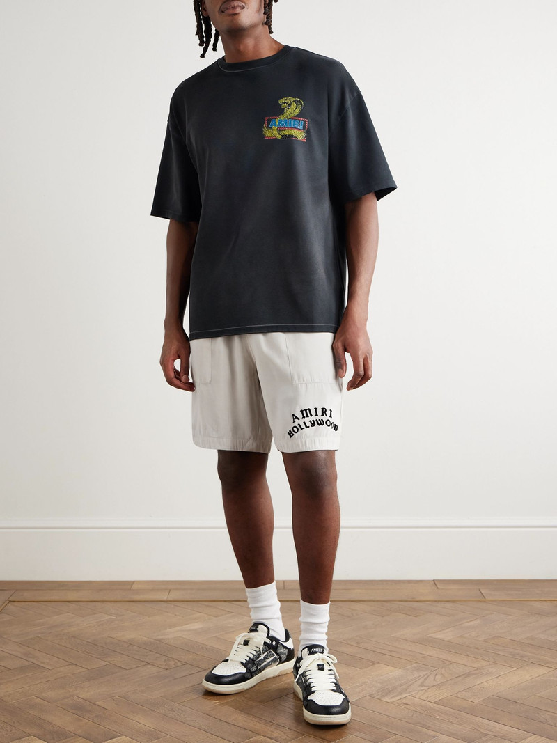 AMIRI Hollywood Straight-Leg Logo-Flocked Modal-Blend Drawstring Shorts Off-white outlook