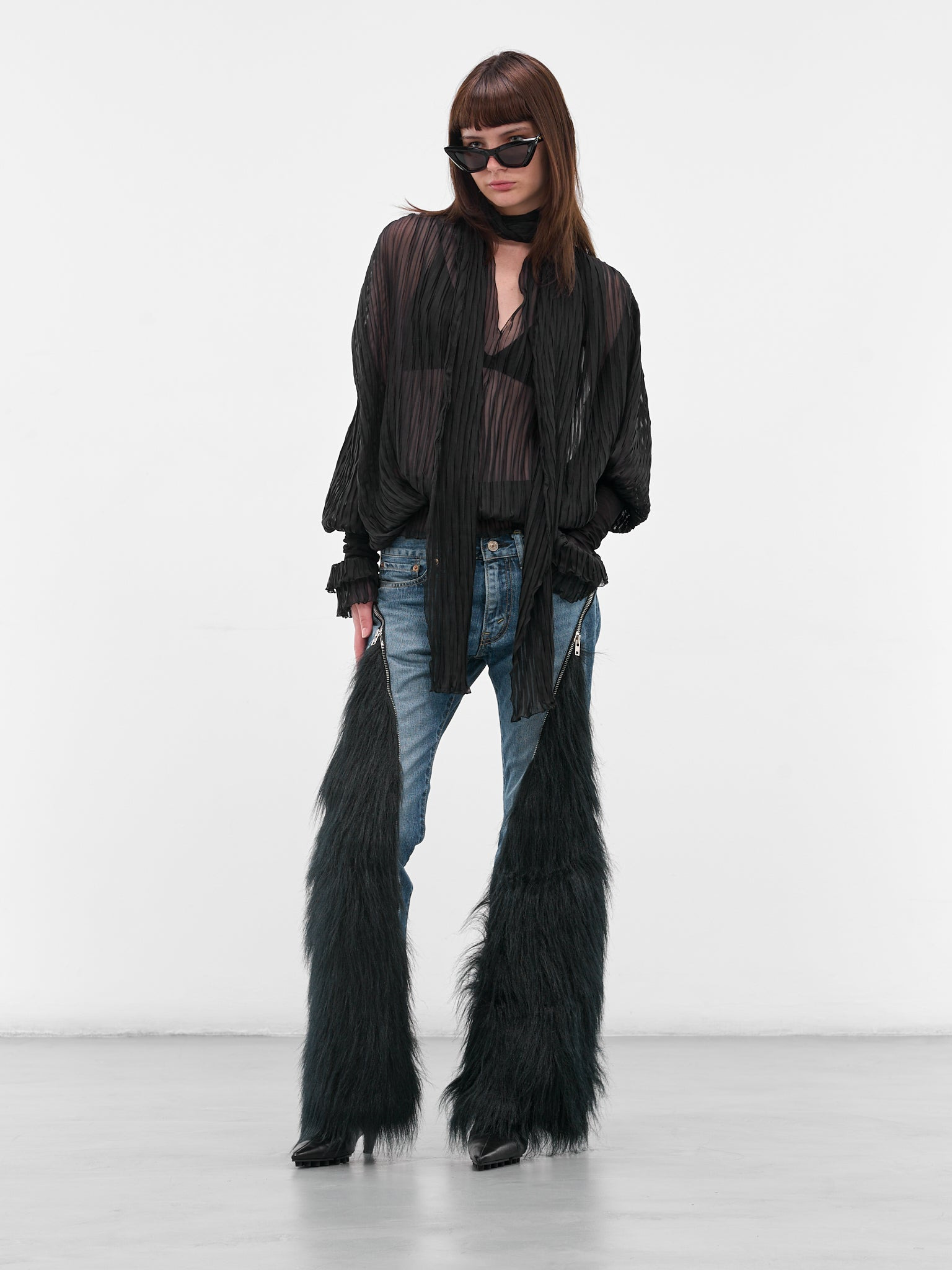 Denim & Fur Paneled Flare Jeans - 6
