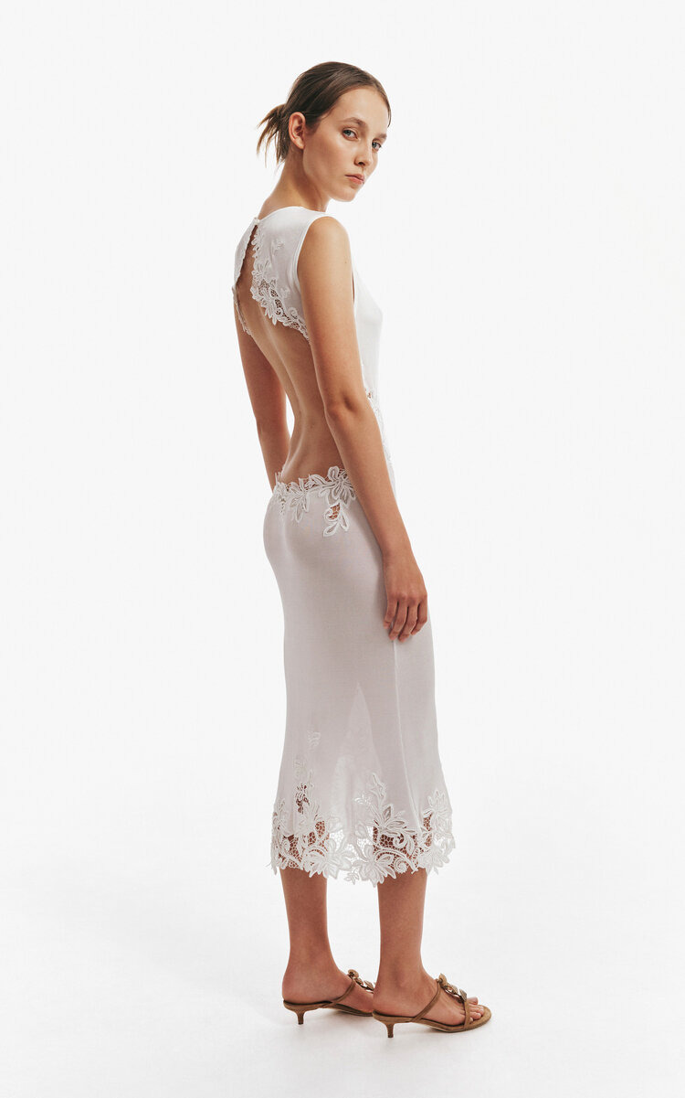 Embroidered Knit Midi Dress white - 2