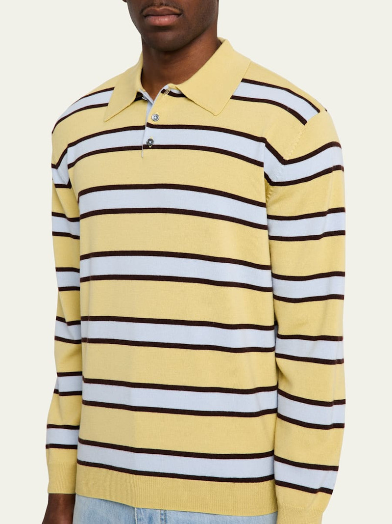 ZANKOV Men's Fine-Gauge Block Stripe Polo Sweater outlook