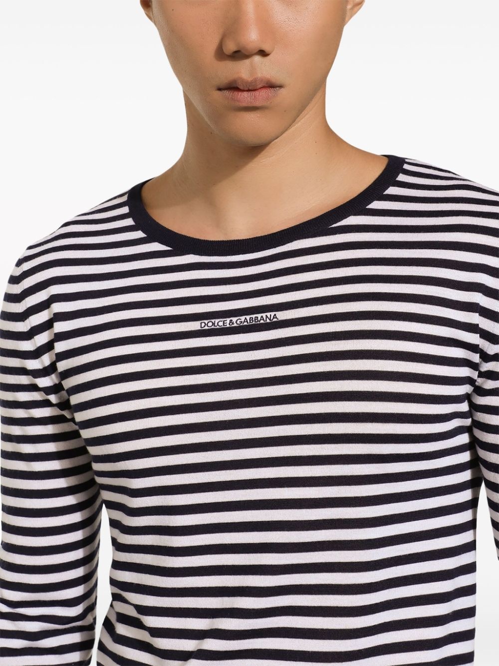 logo-embroidered striped jumper - 3