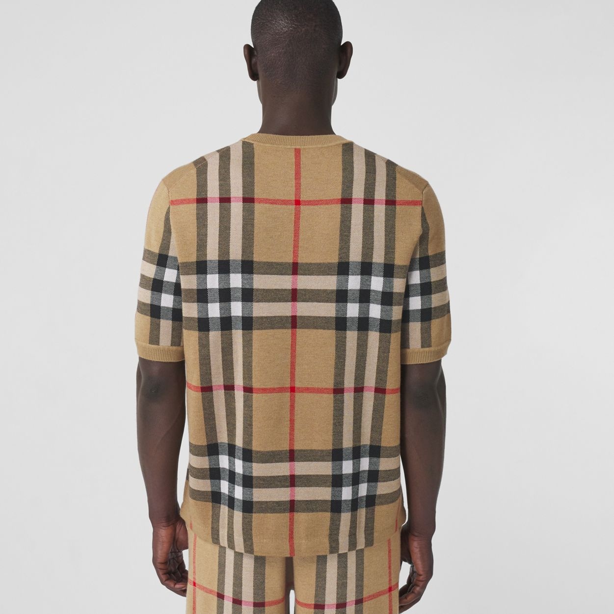 Short-sleeve Check Silk Wool Jacquard Top - 4