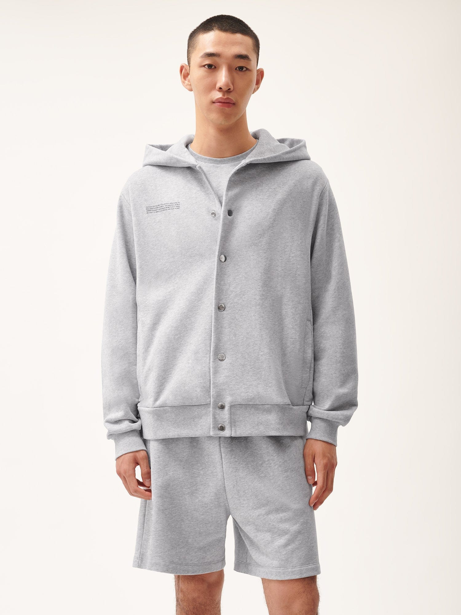 Mens 365 Midweight Snap Button Hoodie - Grey Marl - 2