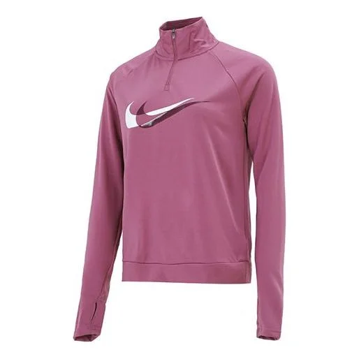 (WMNS) Nike DRI-FIT Half Zipper Quick Dry Reflective Sports Long Sleeves Deep Red T-Shirt DD6842-507 - 1